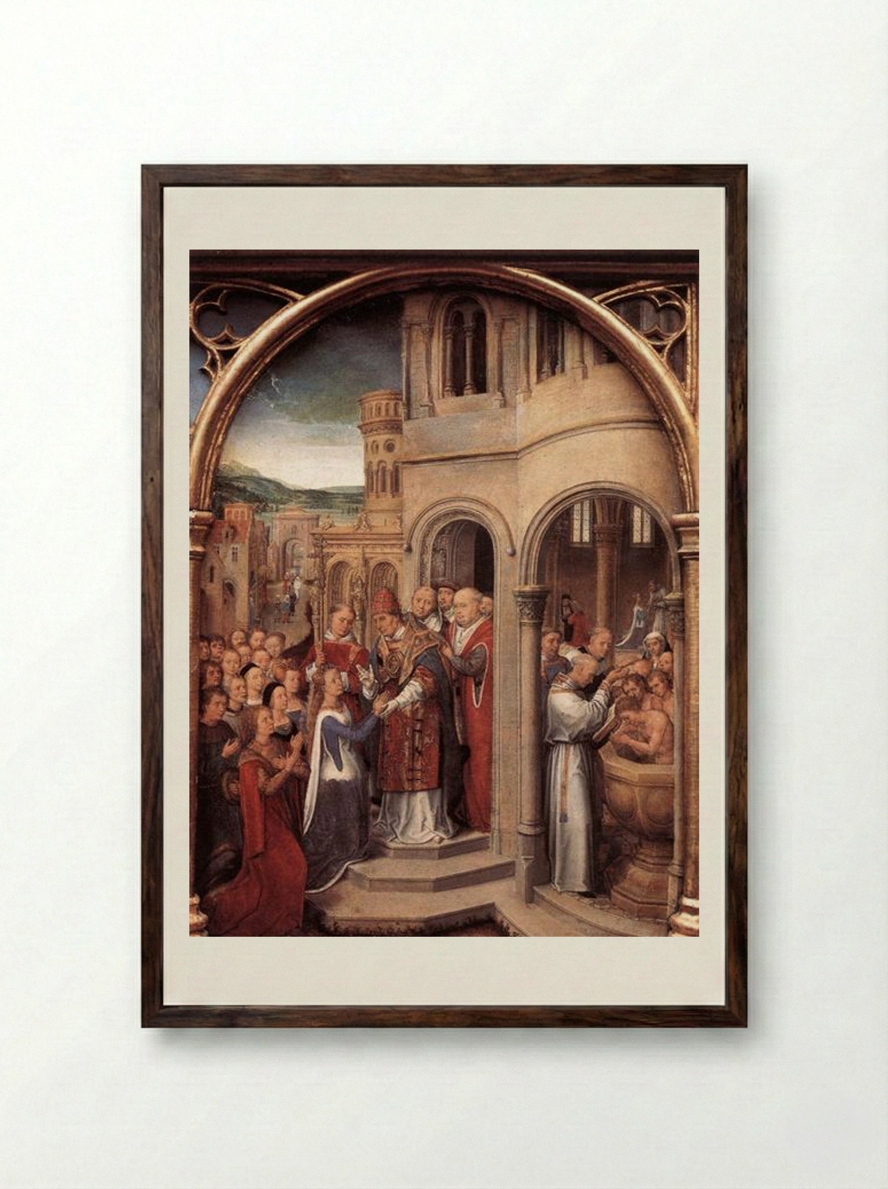 The Arrival of St. Ursula and her Companions in Rome - Hans Memling - Framed Print Dark Wood