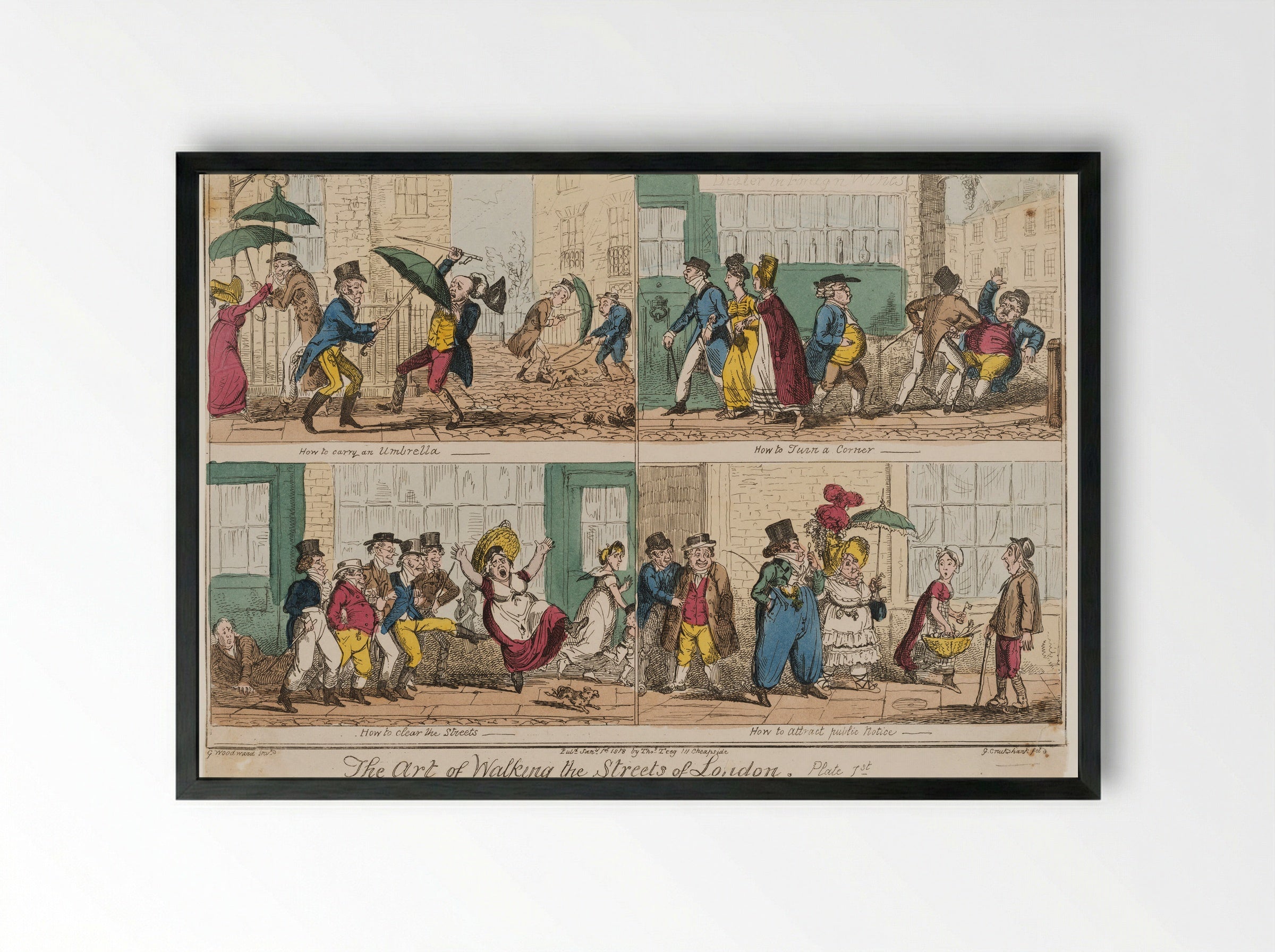 The Art of Walking the Streets of London - George Cruikshank - Framed Print Black