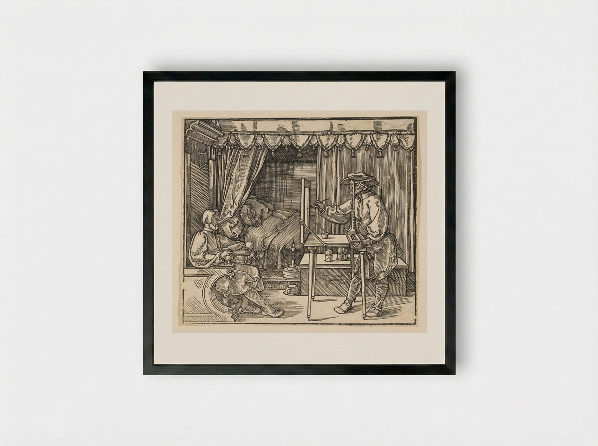 The Artist Drawing a Portrait - Jost Amman - Framed Print Black