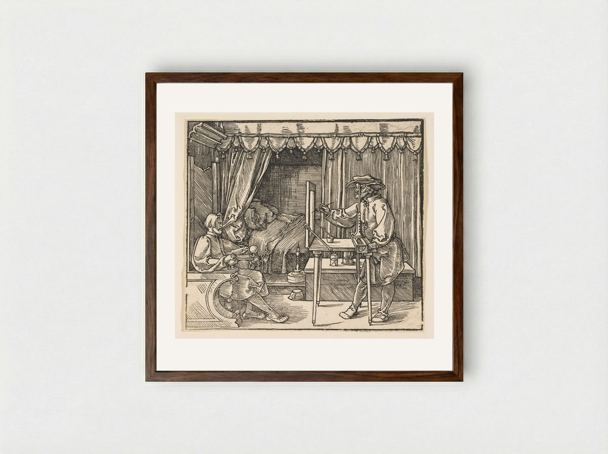 The Artist Drawing a Portrait - Jost Amman - Framed Print Dark Wood