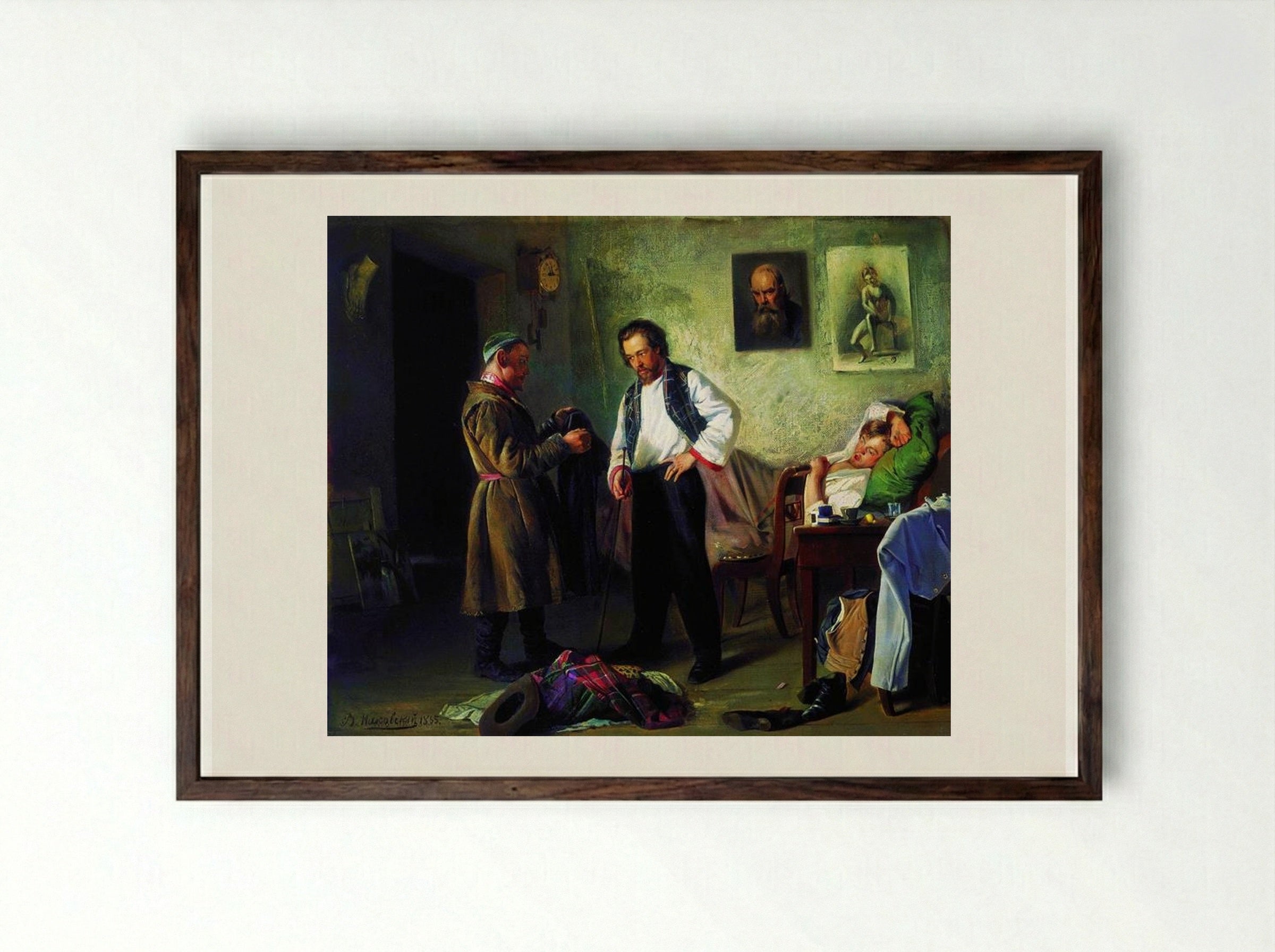 The Artist Selling Old Things to a Tatar - Vladimir Makovsky - Framed Print Dark Wood