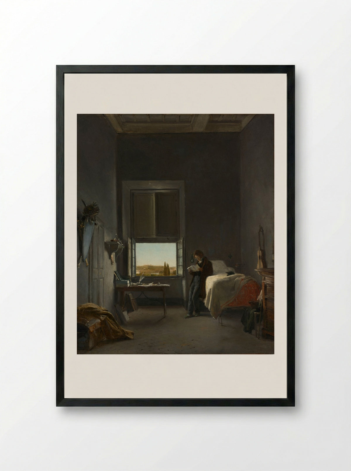 The Artist in His Room at the Villa Medici, Rome - Léon Cogniet - Framed Print Black