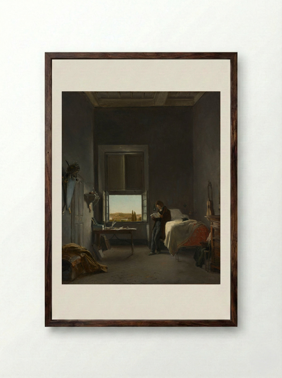 The Artist in His Room at the Villa Medici, Rome - Léon Cogniet - Framed Print Dark Wood