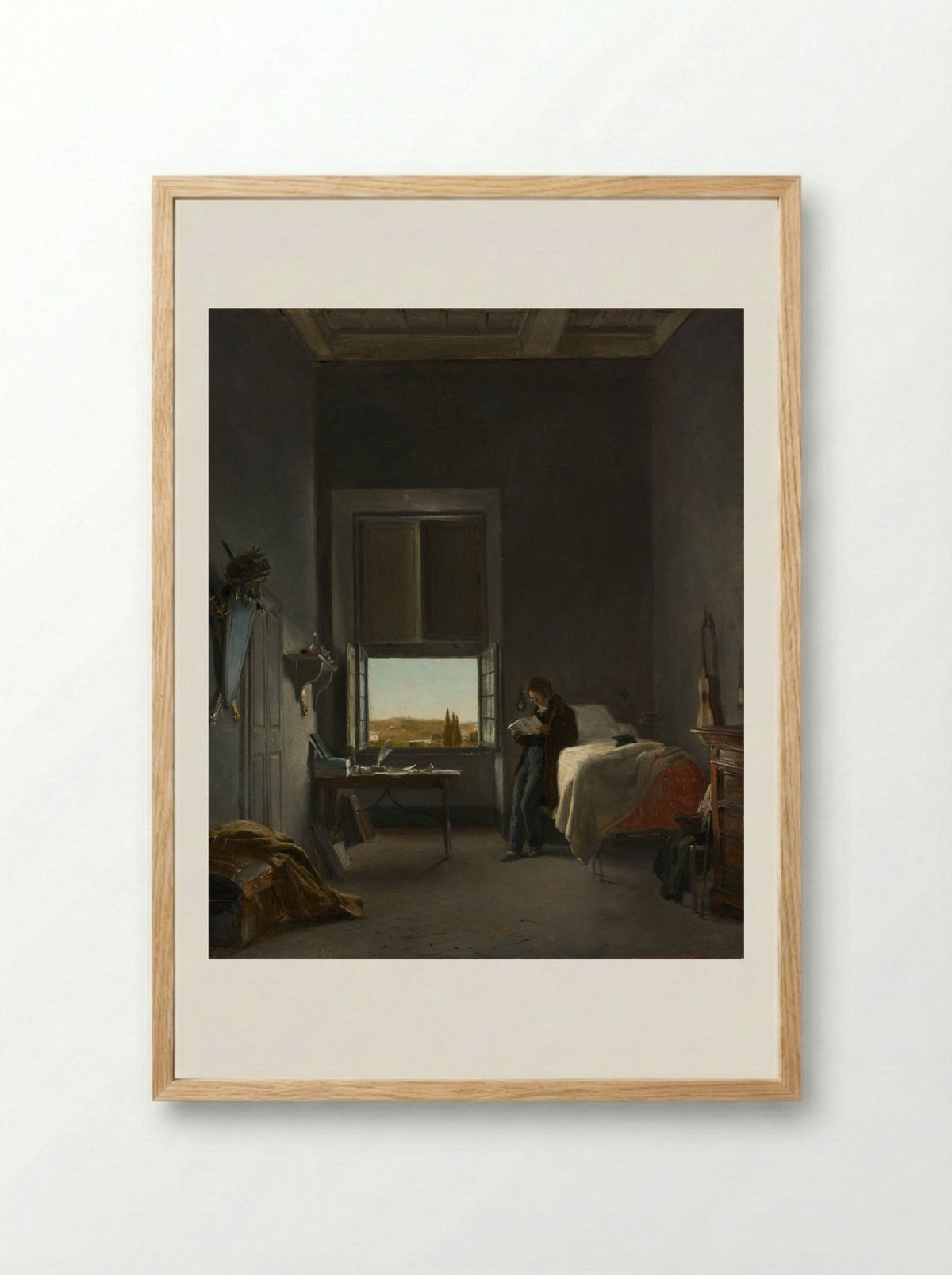The Artist in His Room at the Villa Medici, Rome - Léon Cogniet - Framed Print Wood