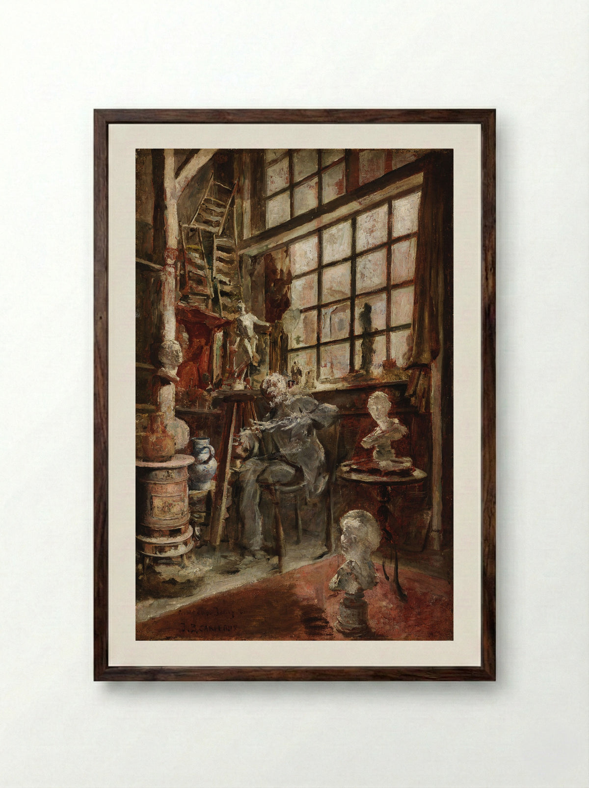 The Artist in his Studio - Jean-Baptiste Carpeaux - Framed Print Dark Wood