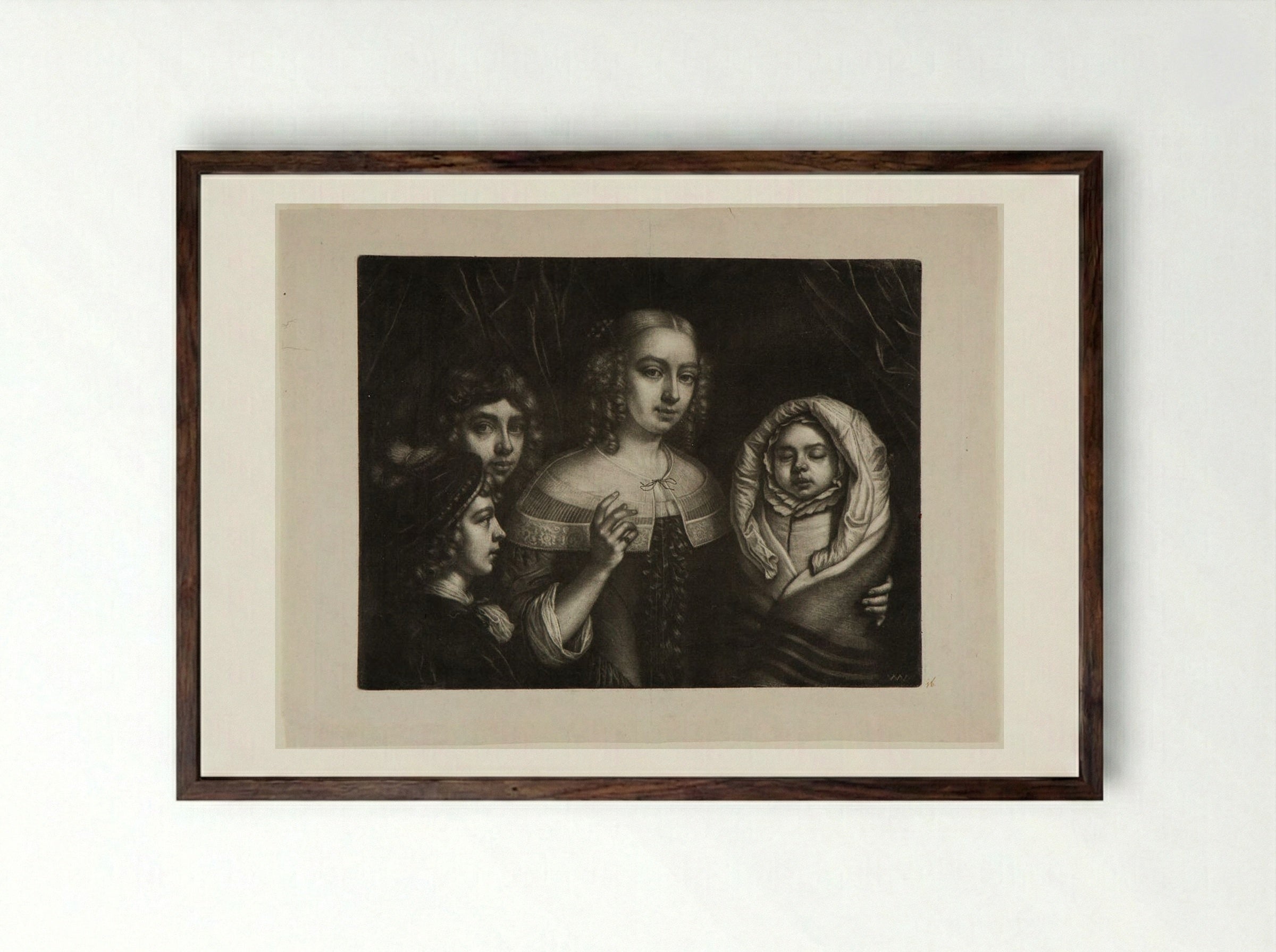 The Artist's Family - Wallerant Vaillant - Framed Print Dark Wood