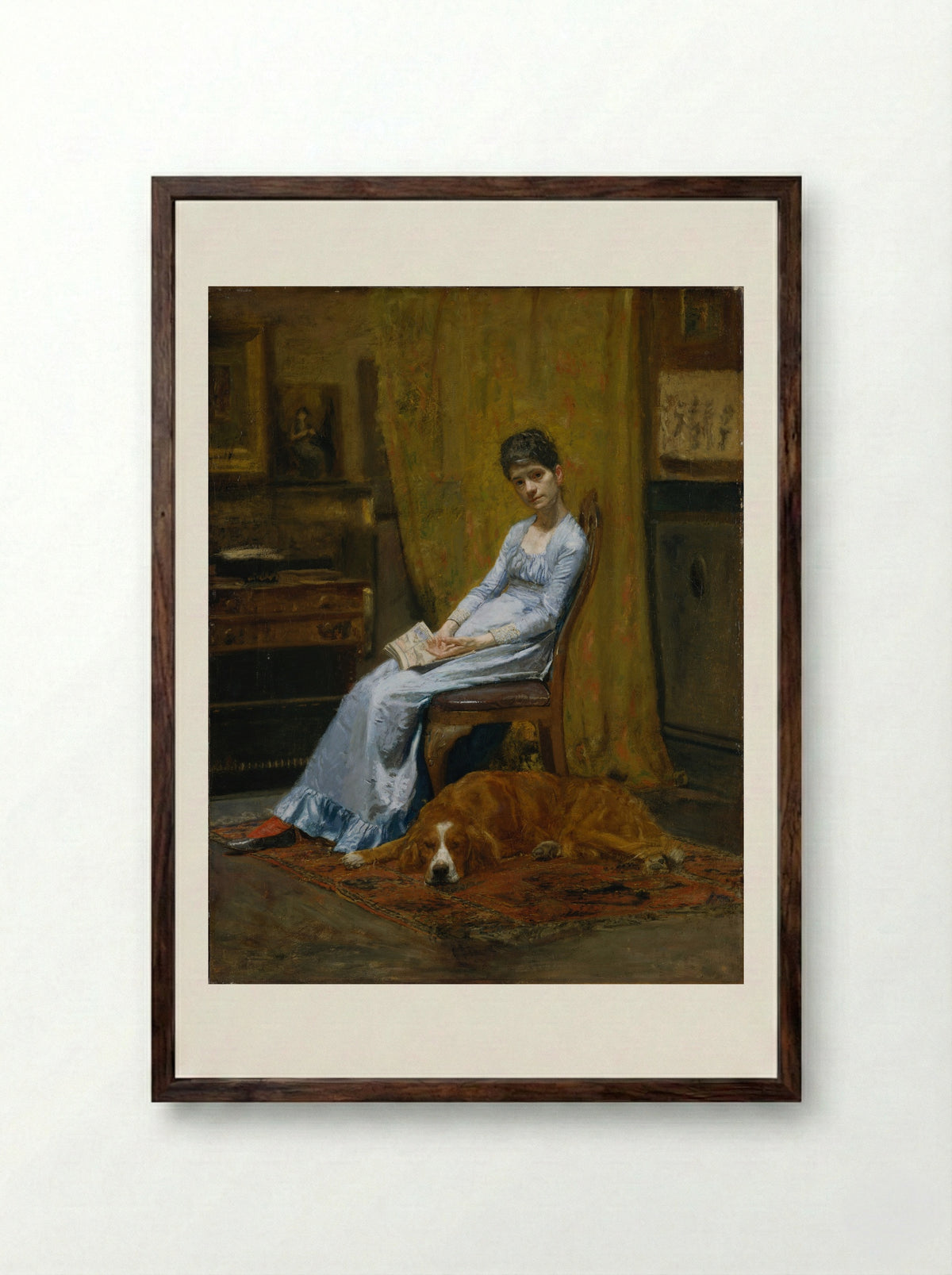 The Artist's Wife and His Setter Dog - Thomas Eakins - Framed Print Dark Wood
