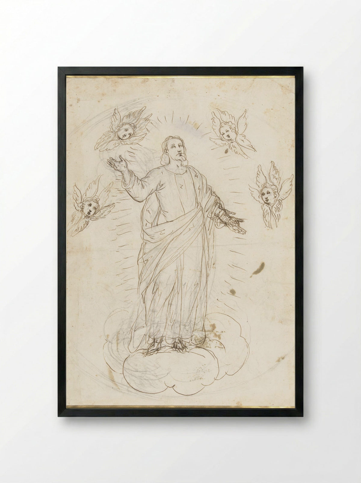 The Ascension of Christ Surrounded by Cherubim - Alessandro Maganza - Framed Print Black