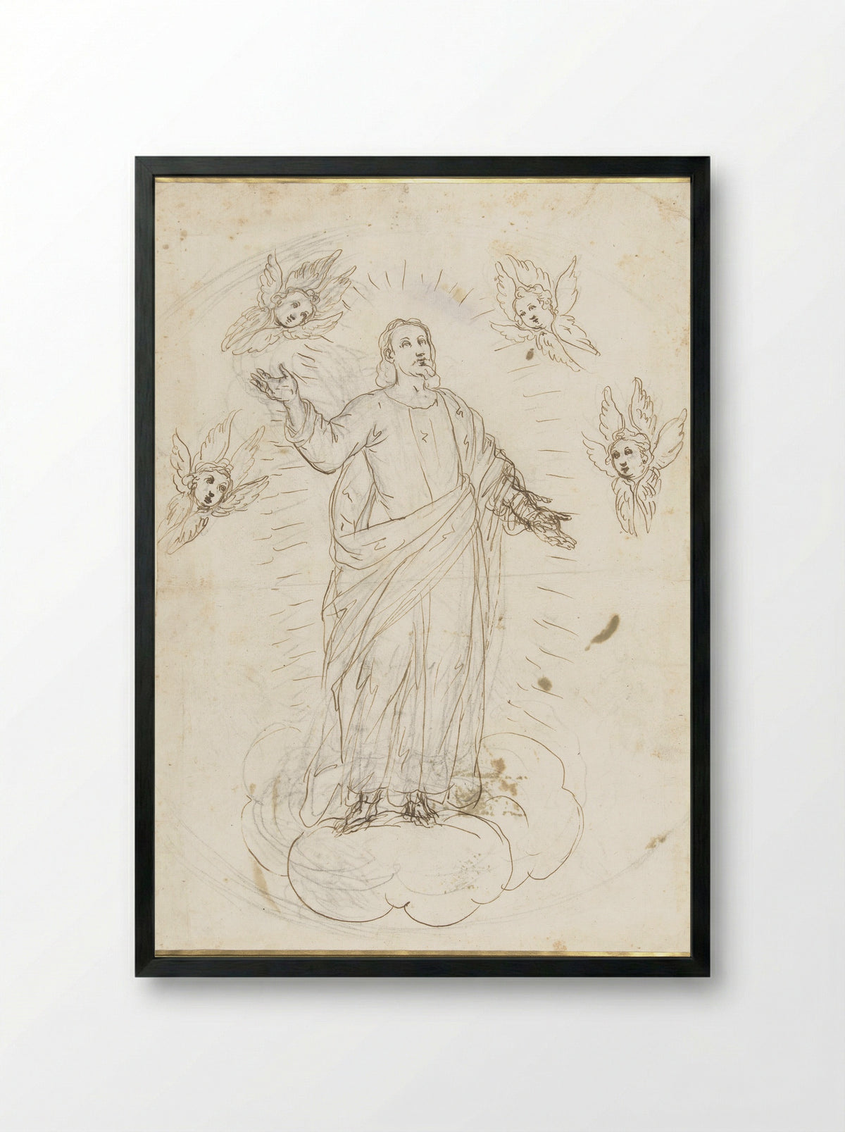 The Ascension of Christ Surrounded by Cherubim - Alessandro Maganza - Framed Print Black