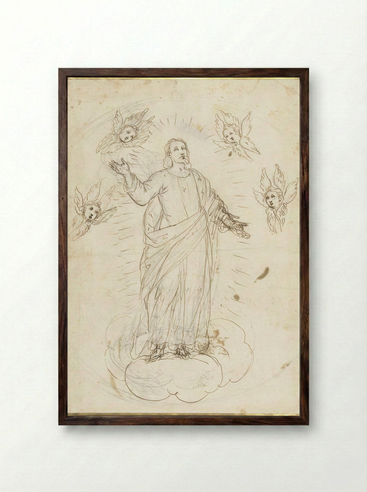 The Ascension of Christ Surrounded by Cherubim - Alessandro Maganza - Framed Print Dark Wood