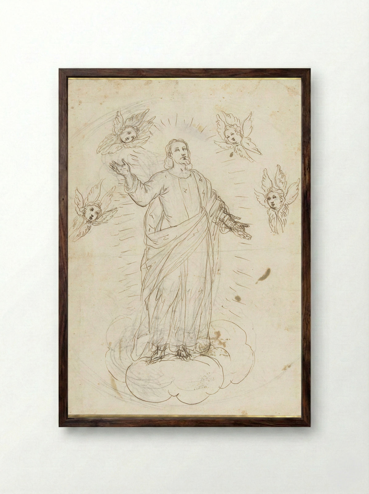 The Ascension of Christ Surrounded by Cherubim - Alessandro Maganza - Framed Print Dark Wood