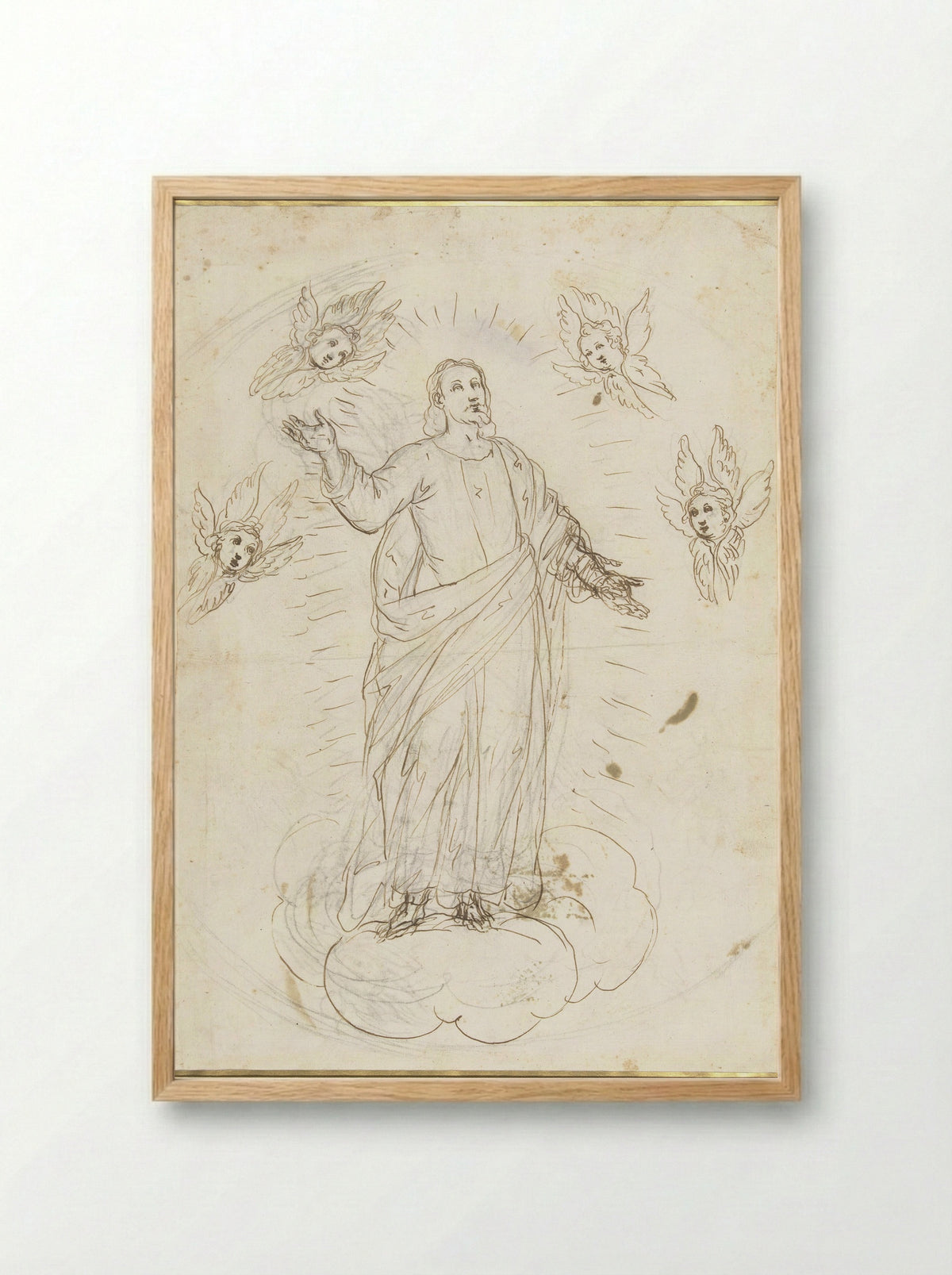 The Ascension of Christ Surrounded by Cherubim - Alessandro Maganza - Framed Print Wood