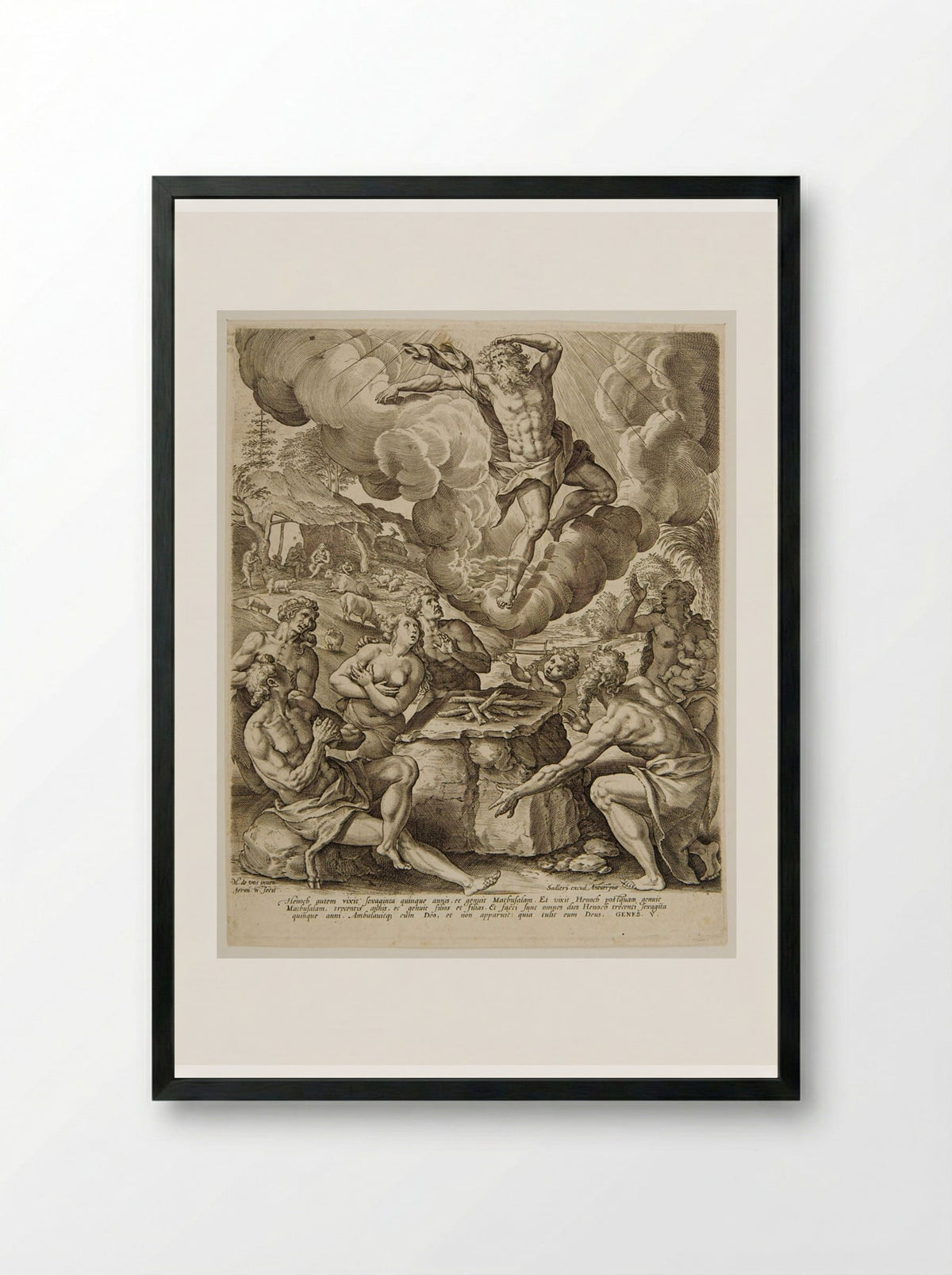The Ascension of Enoch - Hieronymus Wierix - Framed Print Black