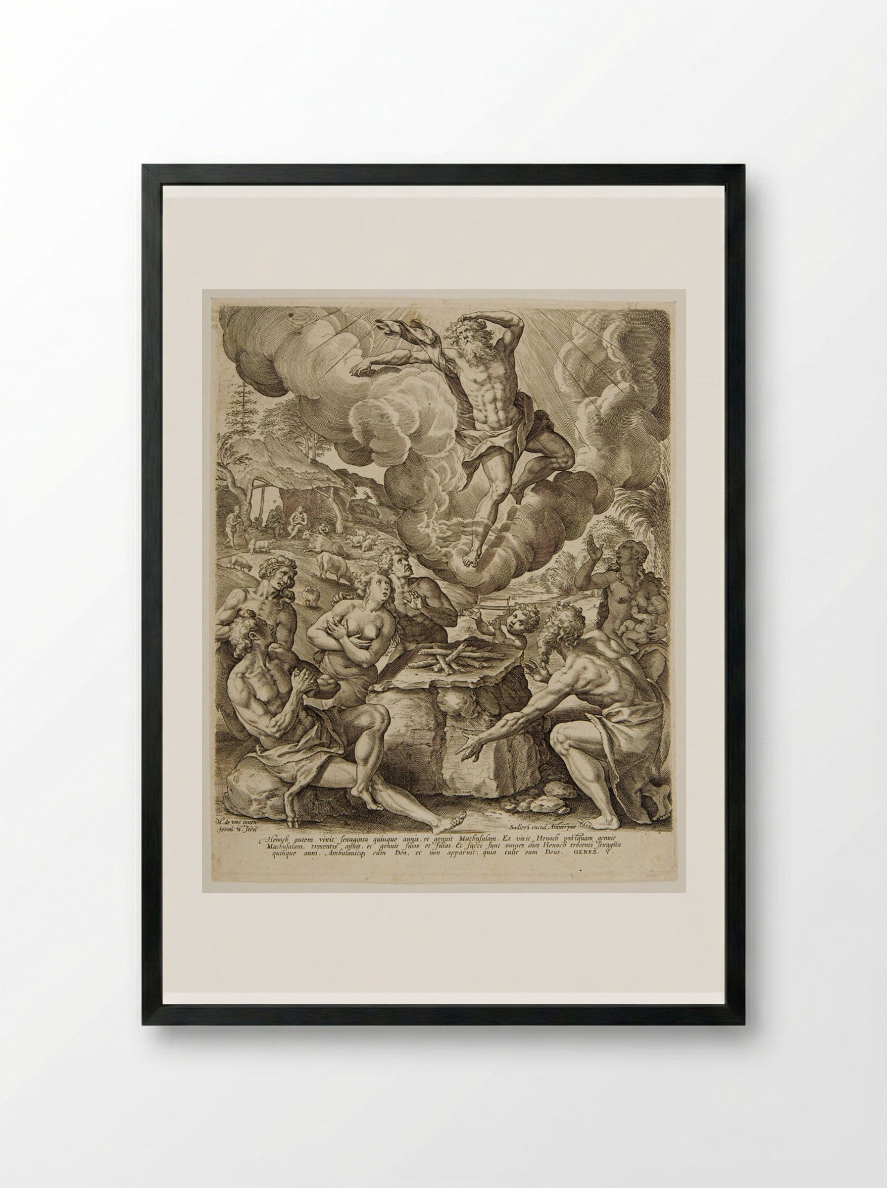 The Ascension of Enoch - Hieronymus Wierix - Framed Print Black