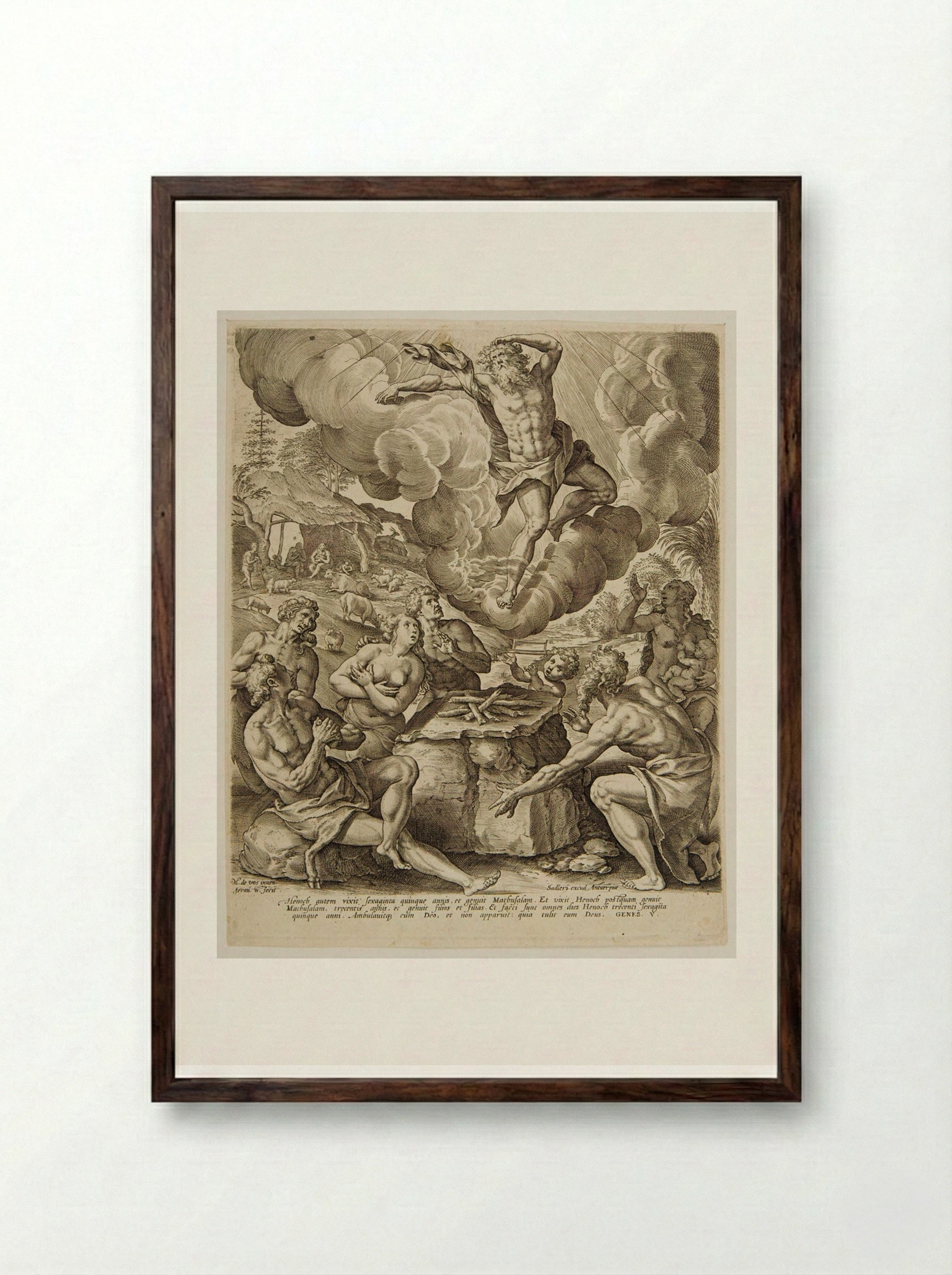The Ascension of Enoch - Hieronymus Wierix - Framed Print Dark Wood