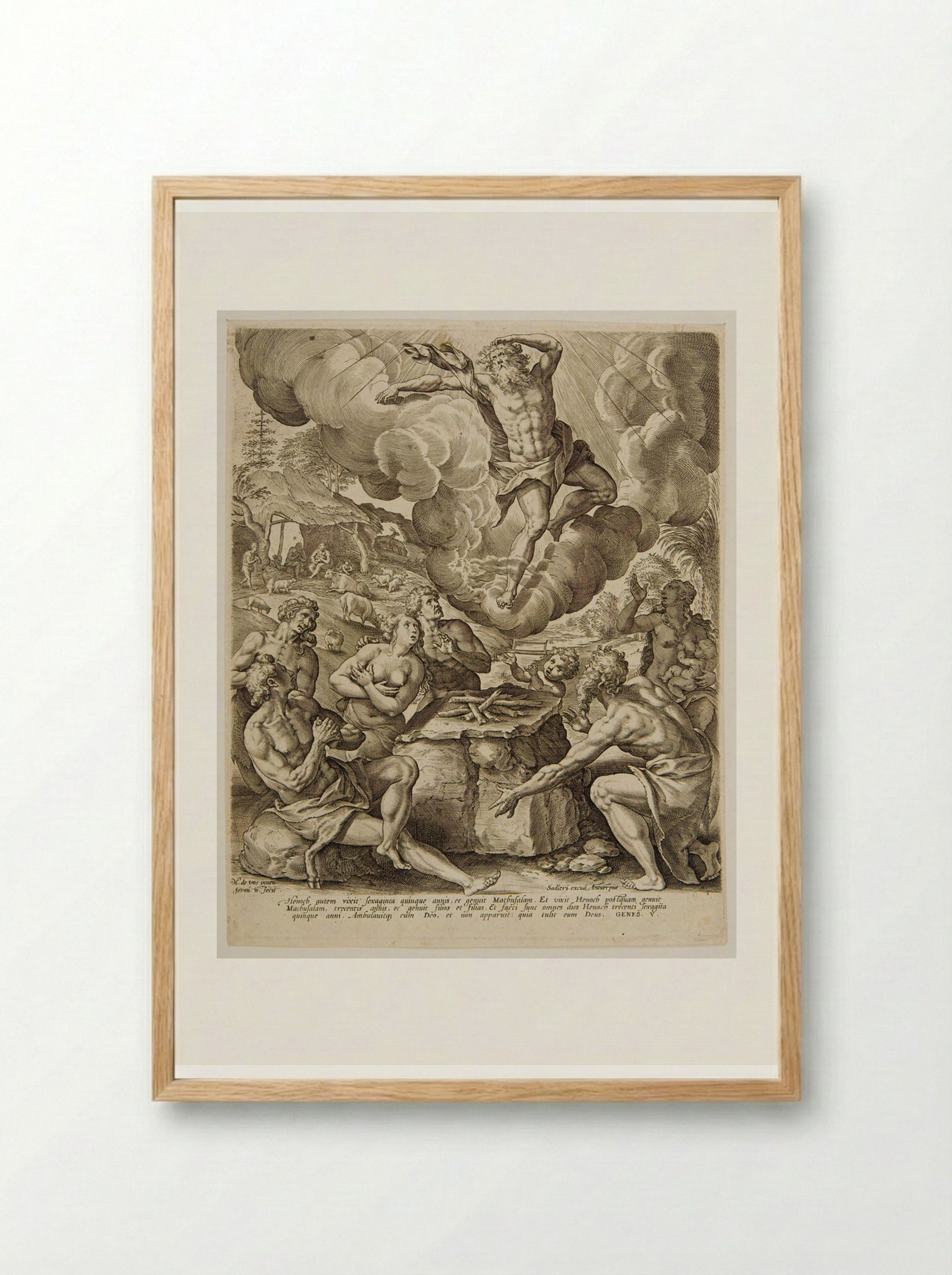 The Ascension of Enoch - Hieronymus Wierix - Framed Print Wood