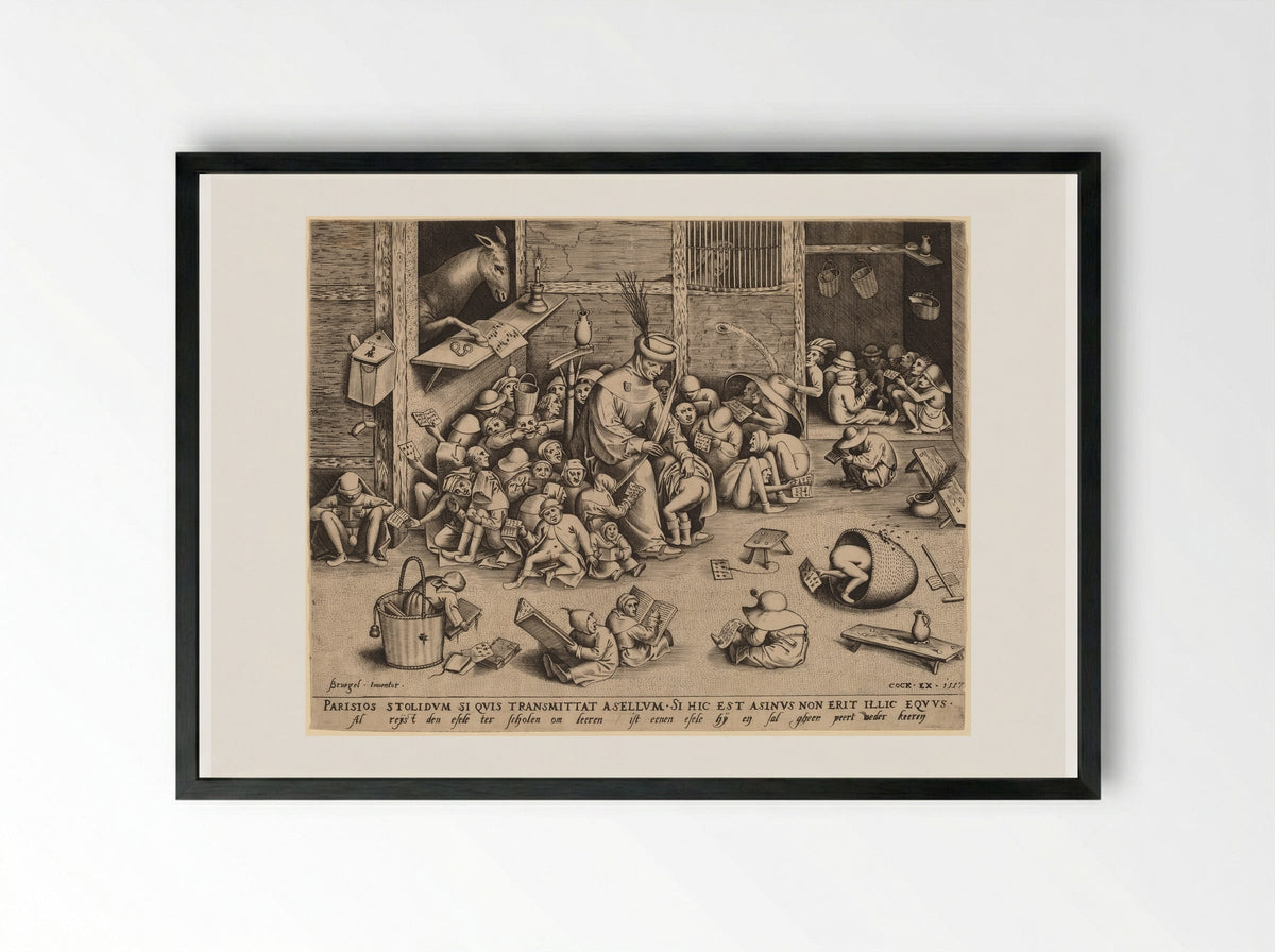 The Ass in the School - Pieter Bruegel the Elder - Framed Print Black