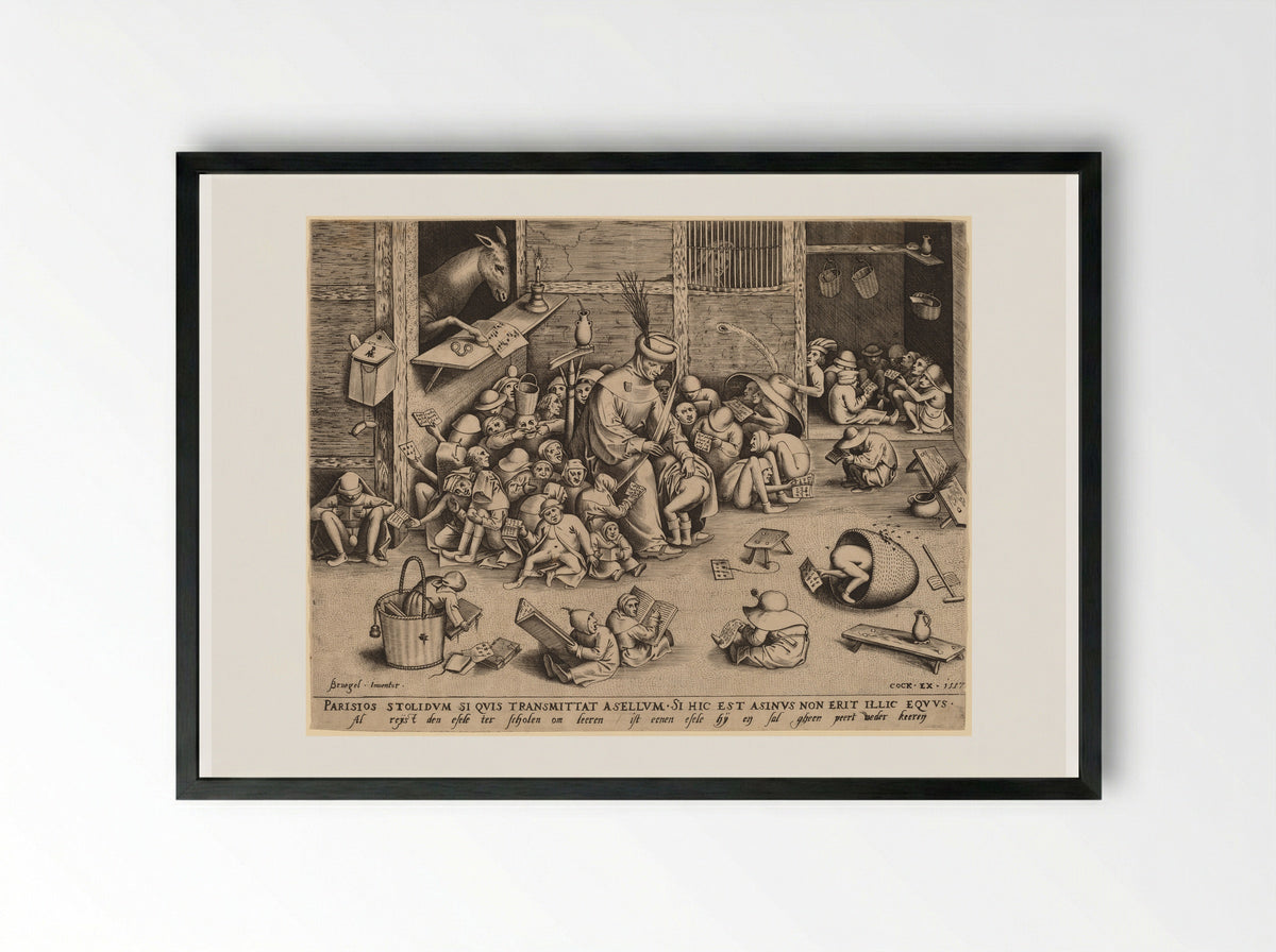 The Ass in the School - Pieter Bruegel the Elder - Framed Print Black