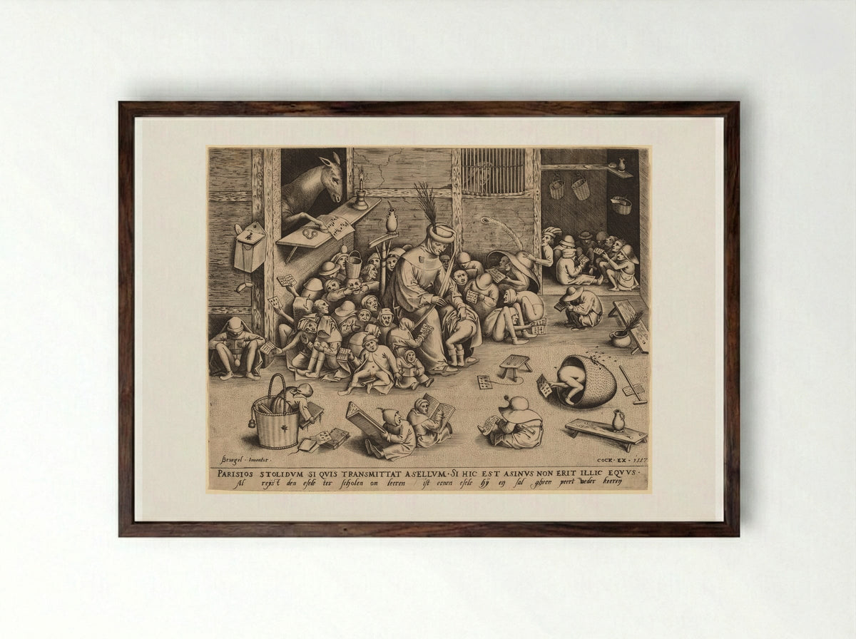 The Ass in the School - Pieter Bruegel the Elder - Framed Print Dark Wood