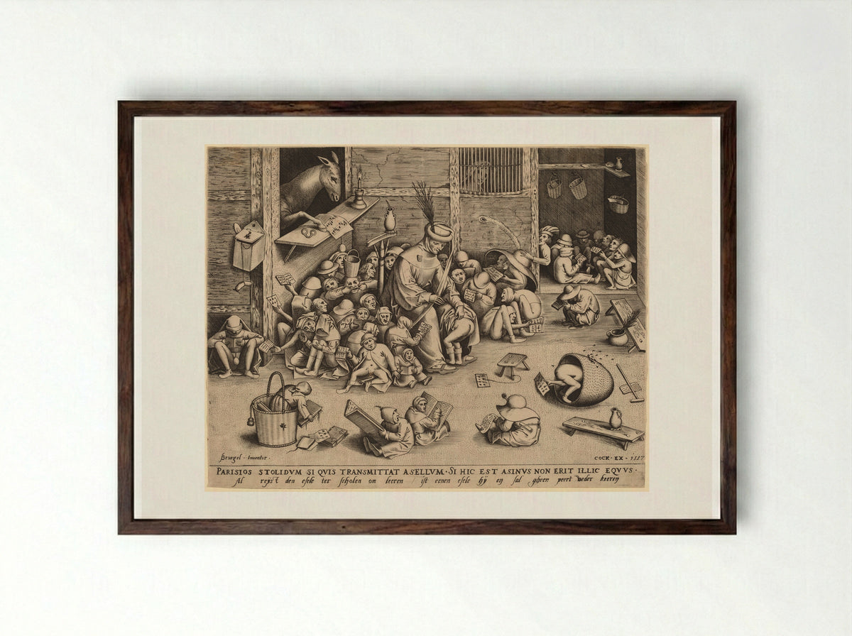 The Ass in the School - Pieter Bruegel the Elder - Framed Print Dark Wood