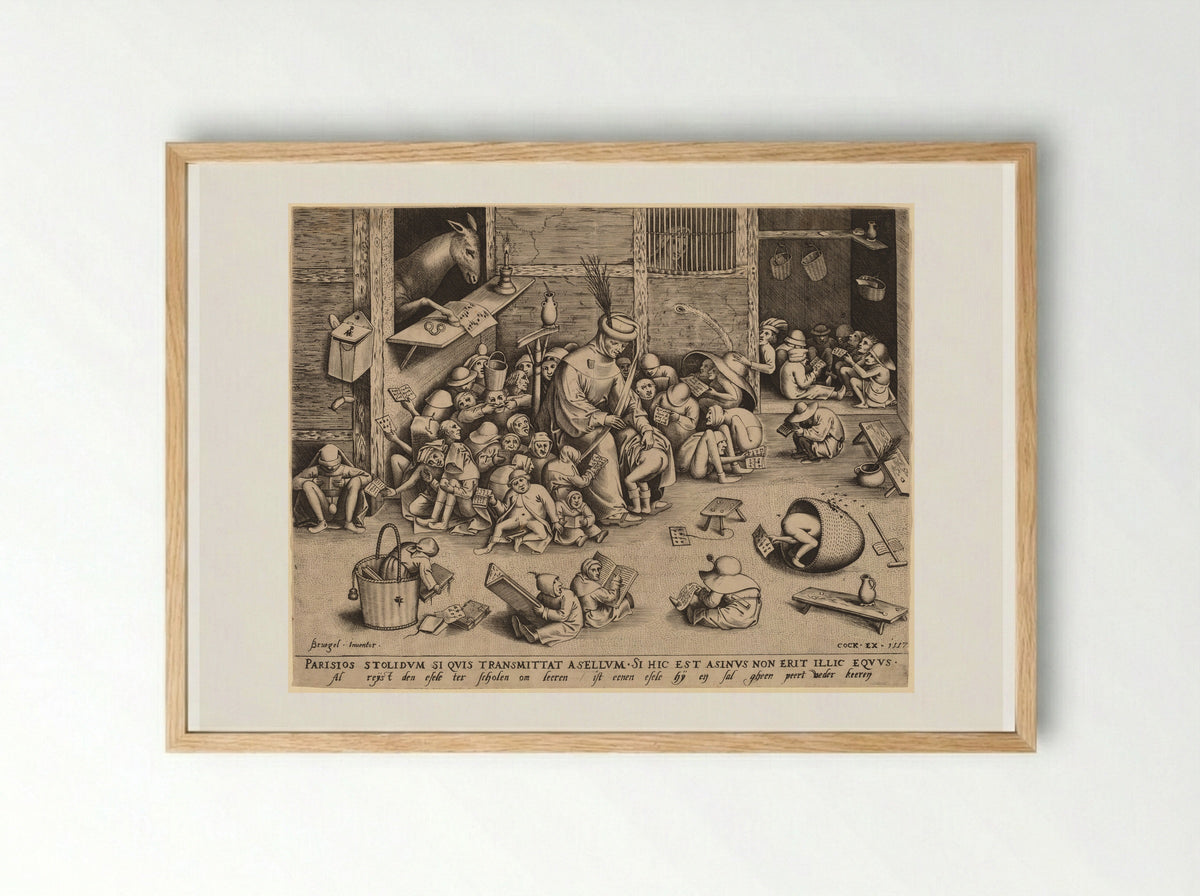 The Ass in the School - Pieter Bruegel the Elder - Framed Print Wood