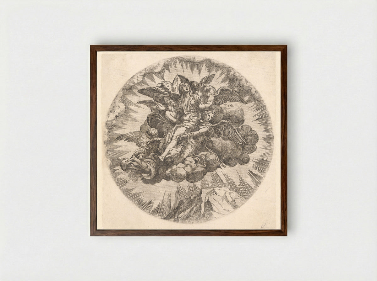 The Assumption of Mary Magdalene - Jean Mignon - Framed Print Dark Wood