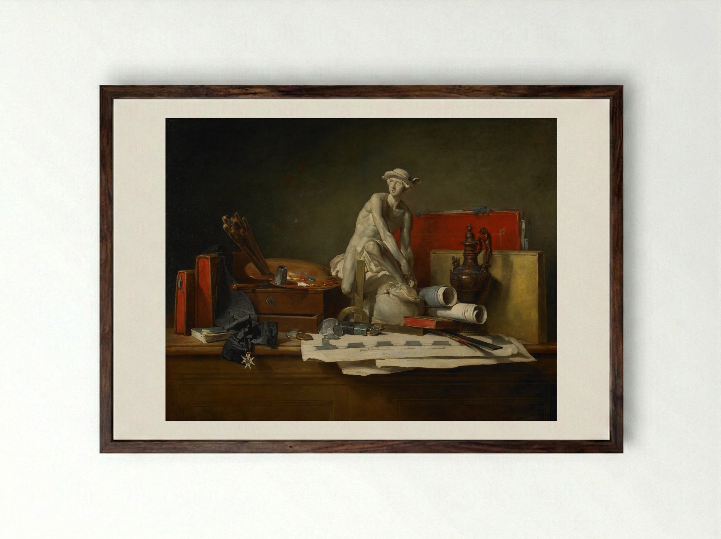 The Attributes of Art - Jean-Baptiste-Simeon Chardin - Framed Print Dark Wood