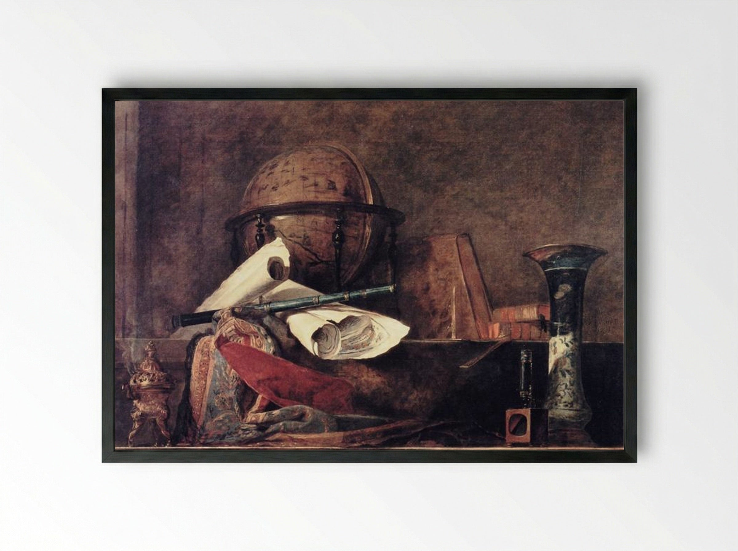 The Attributes of the Sciences - Jean-Baptiste-Siméon Chardin - Framed Print Black