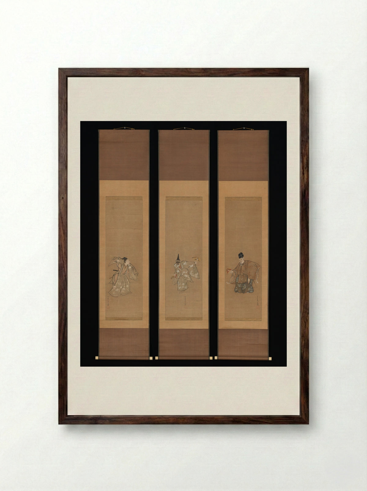 The Auspicious Noh Dance Okina - Toriyama Sekien - Framed Print Dark Wood