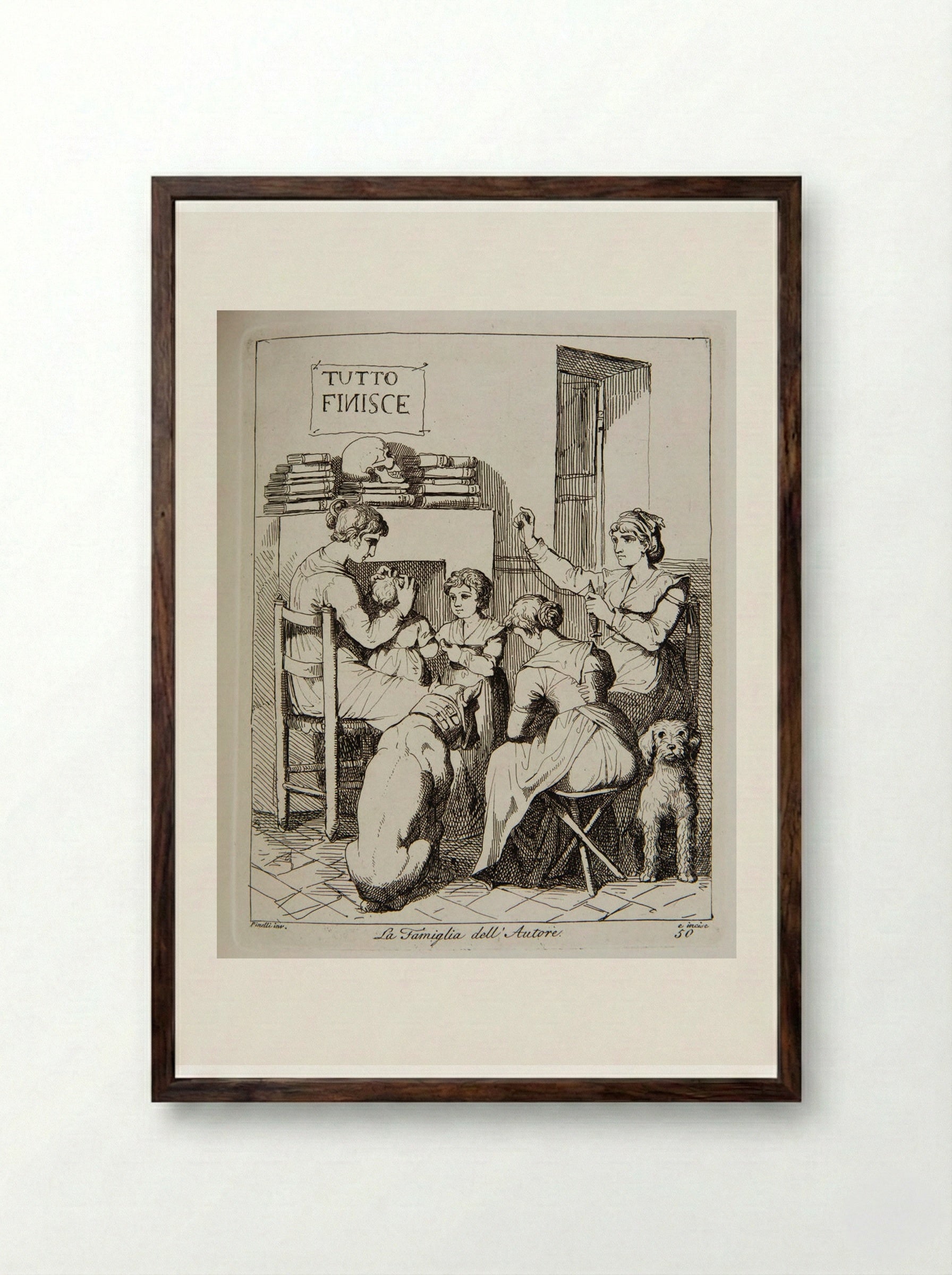 The Author's Family - Bartolomeo Pinelli - Framed Print Dark Wood