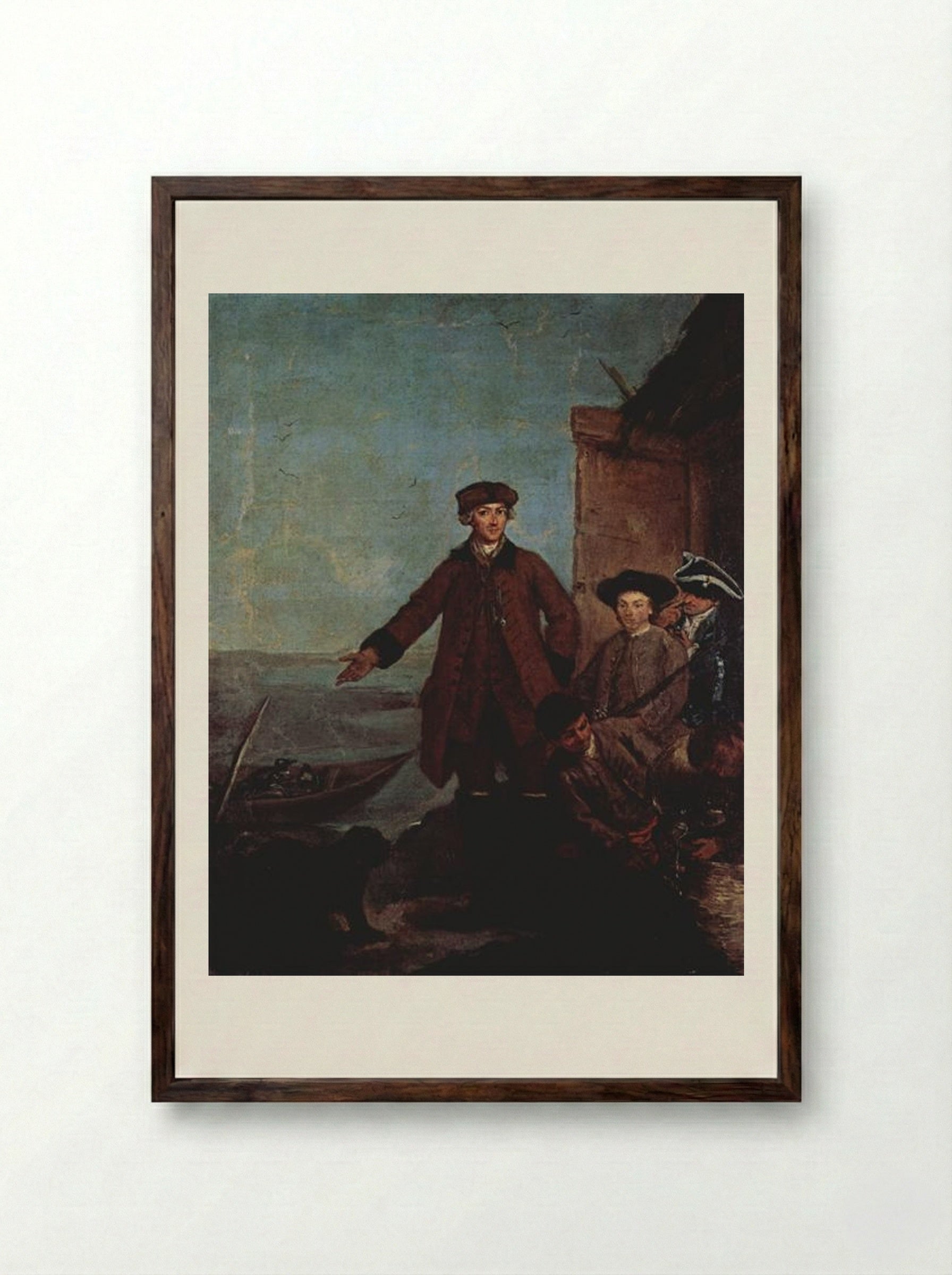 The Awakening for Hunting - Pietro Longhi - Framed Print Dark Wood