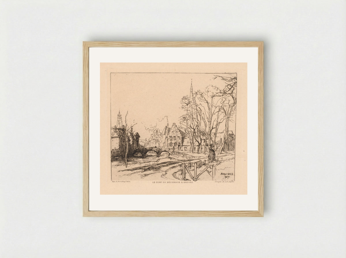 The Béguinage Bridge in Bruges - Auguste Louis Lepère - Framed Print Wood
