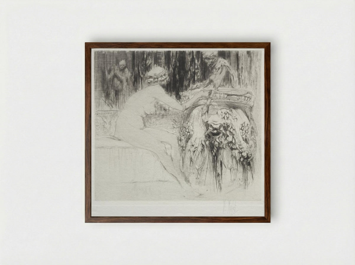 The Bacchante and the Young Faun - William Walcot - Framed Print Dark Wood