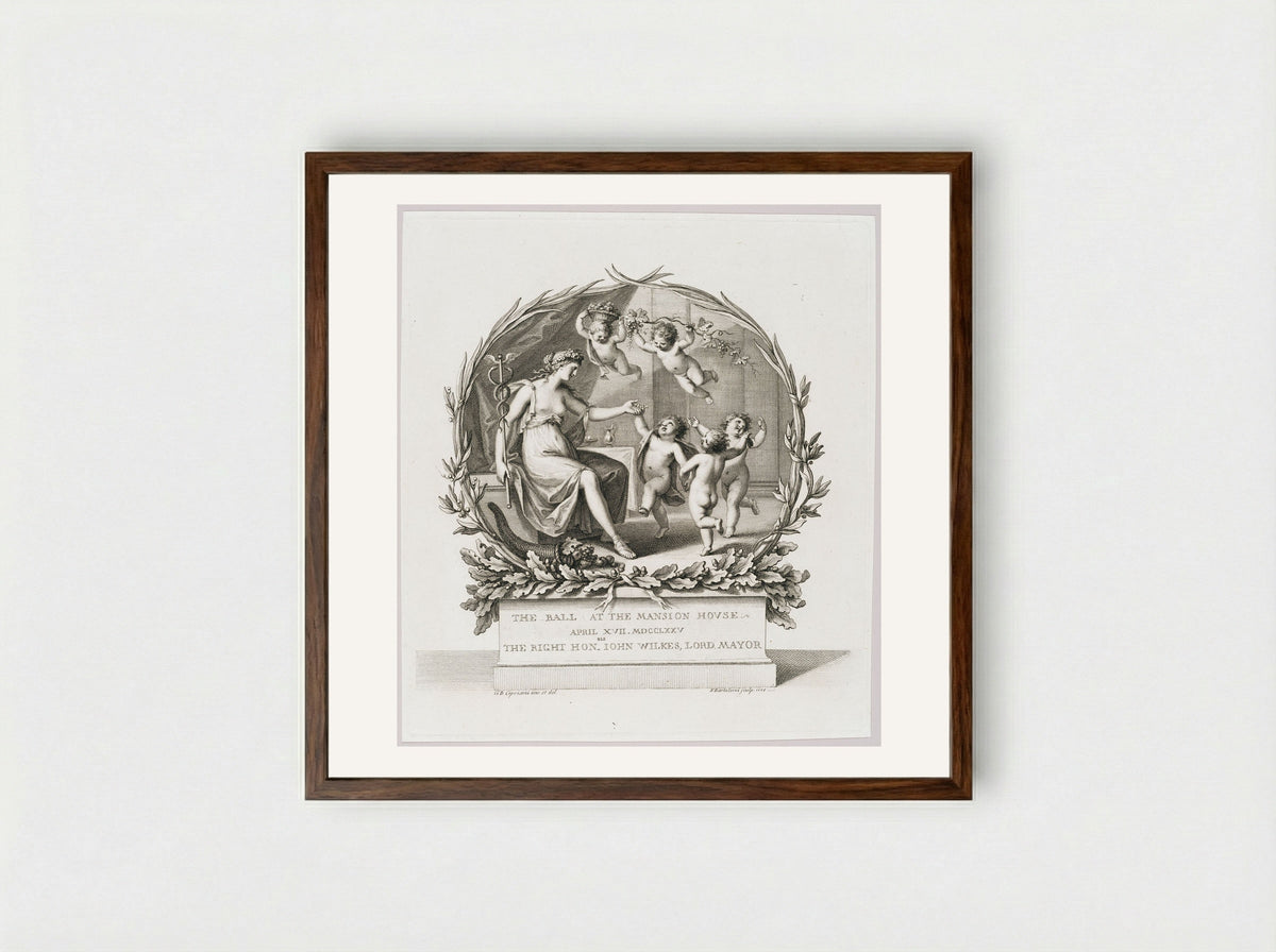 The Ball at the Mansion House April XVII, MDCCLXXV, The Right Honorable John Wilkes, Lord Mayor - Francesco Bartolozzi - Framed Print Dark Wood