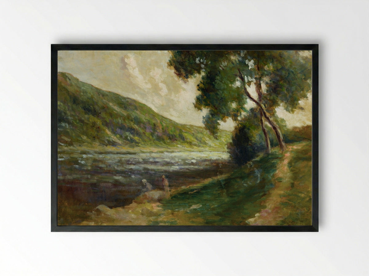 The Banks Of The Seine In The Surroundings Of Rolleboise - Maximilien Luce - Framed Print Black