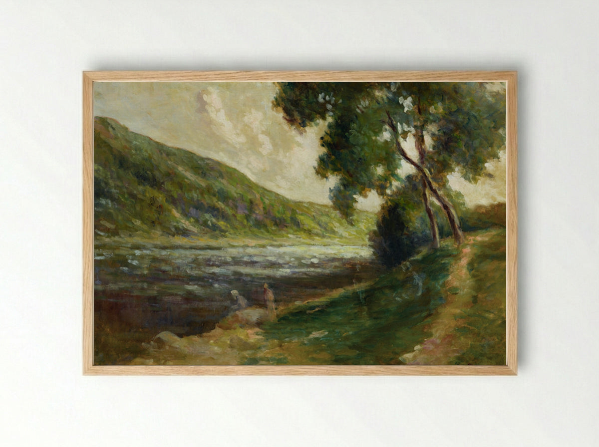 The Banks Of The Seine In The Surroundings Of Rolleboise - Maximilien Luce - Framed Print Wood