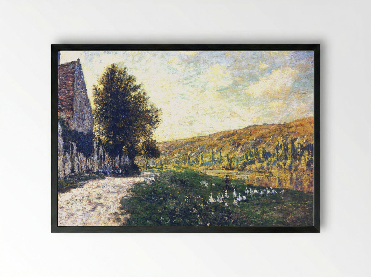 The Banks of the Seine, Lavacourt - Claude Monet - Framed Print Black