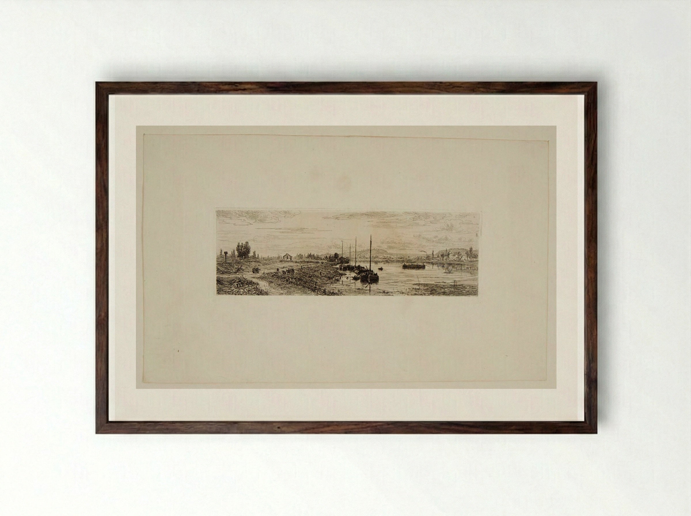 The Banks of the Seine Near Argenteuil - Maxime Lalanne - Framed Print Dark Wood