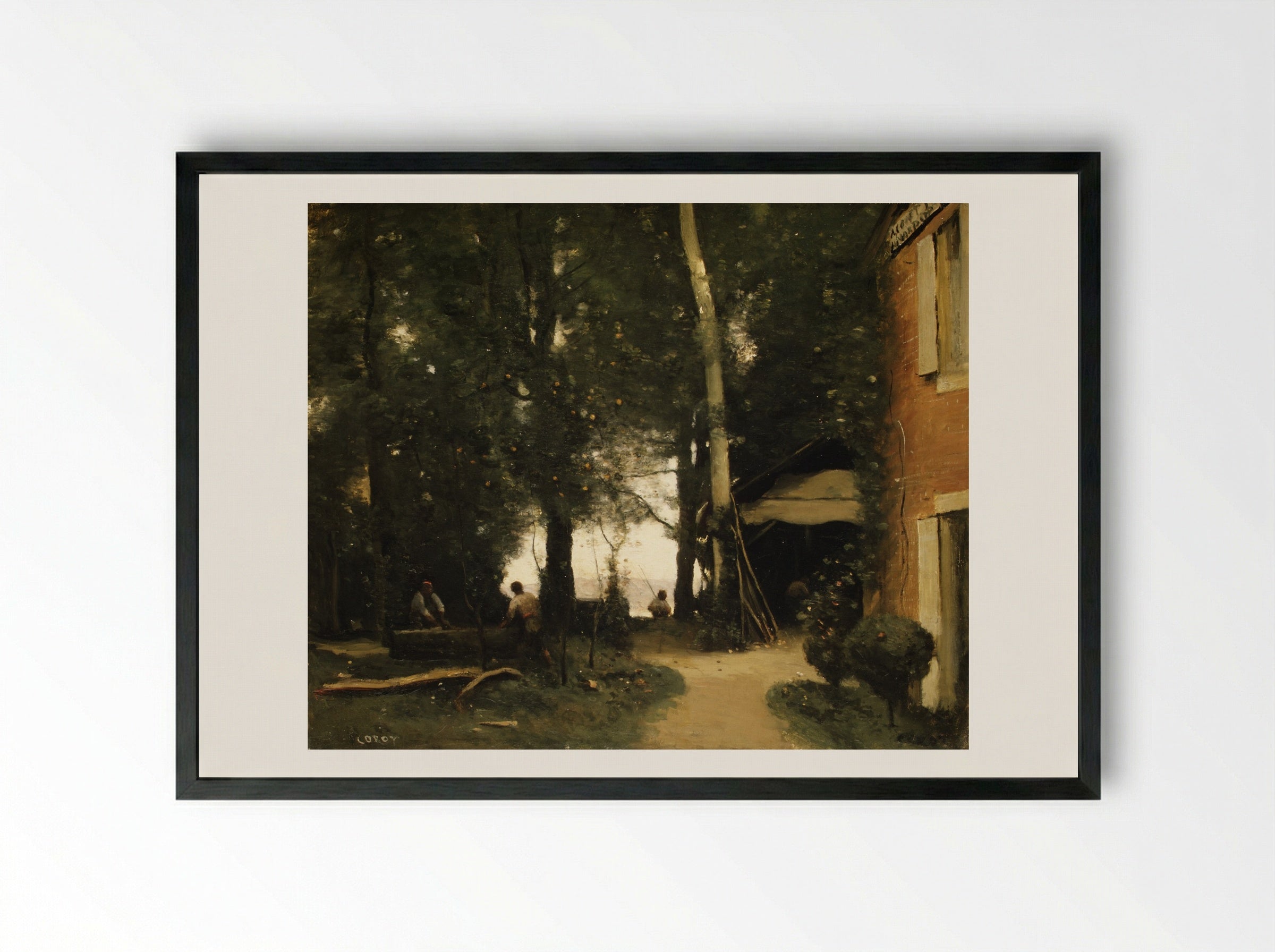 The Banks of the Seine at Conflans - Camille Corot - Framed Print Black