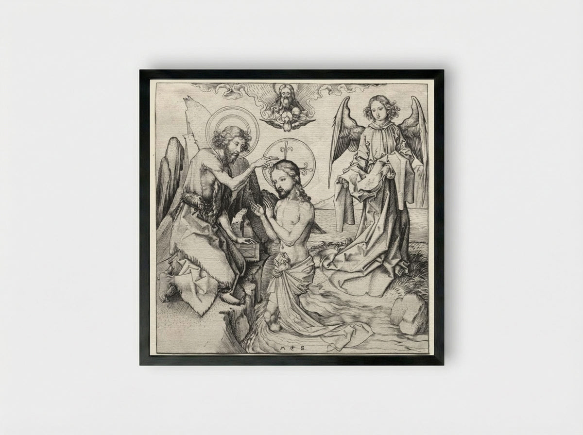 The Baptism of Christ - Martin Schongauer - Framed Print Black