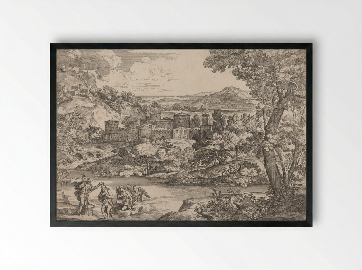 The Baptism of Christ - Giovanni Francesco Grimaldi - Framed Print Black