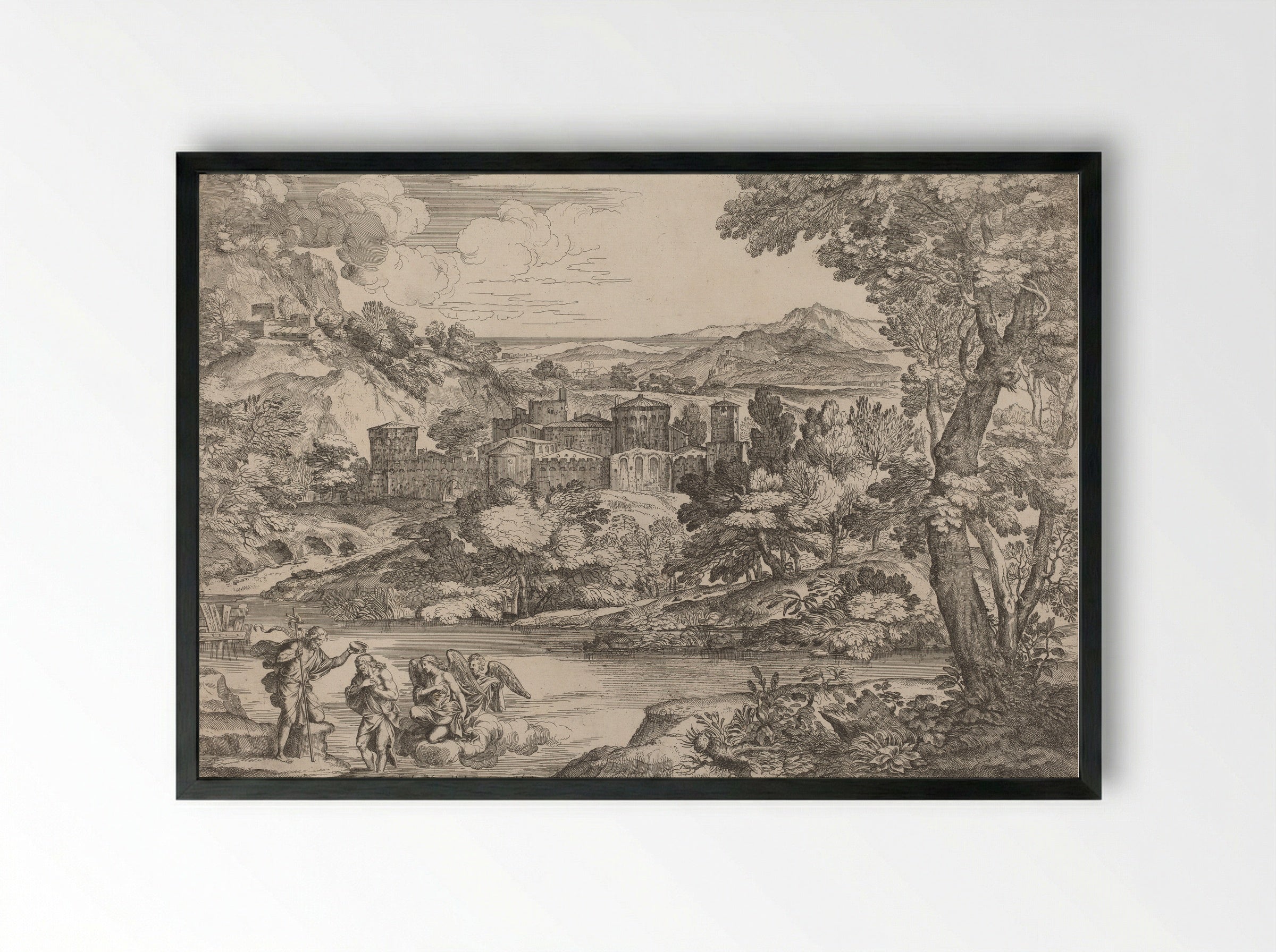 The Baptism of Christ - Giovanni Francesco Grimaldi - Framed Print Black