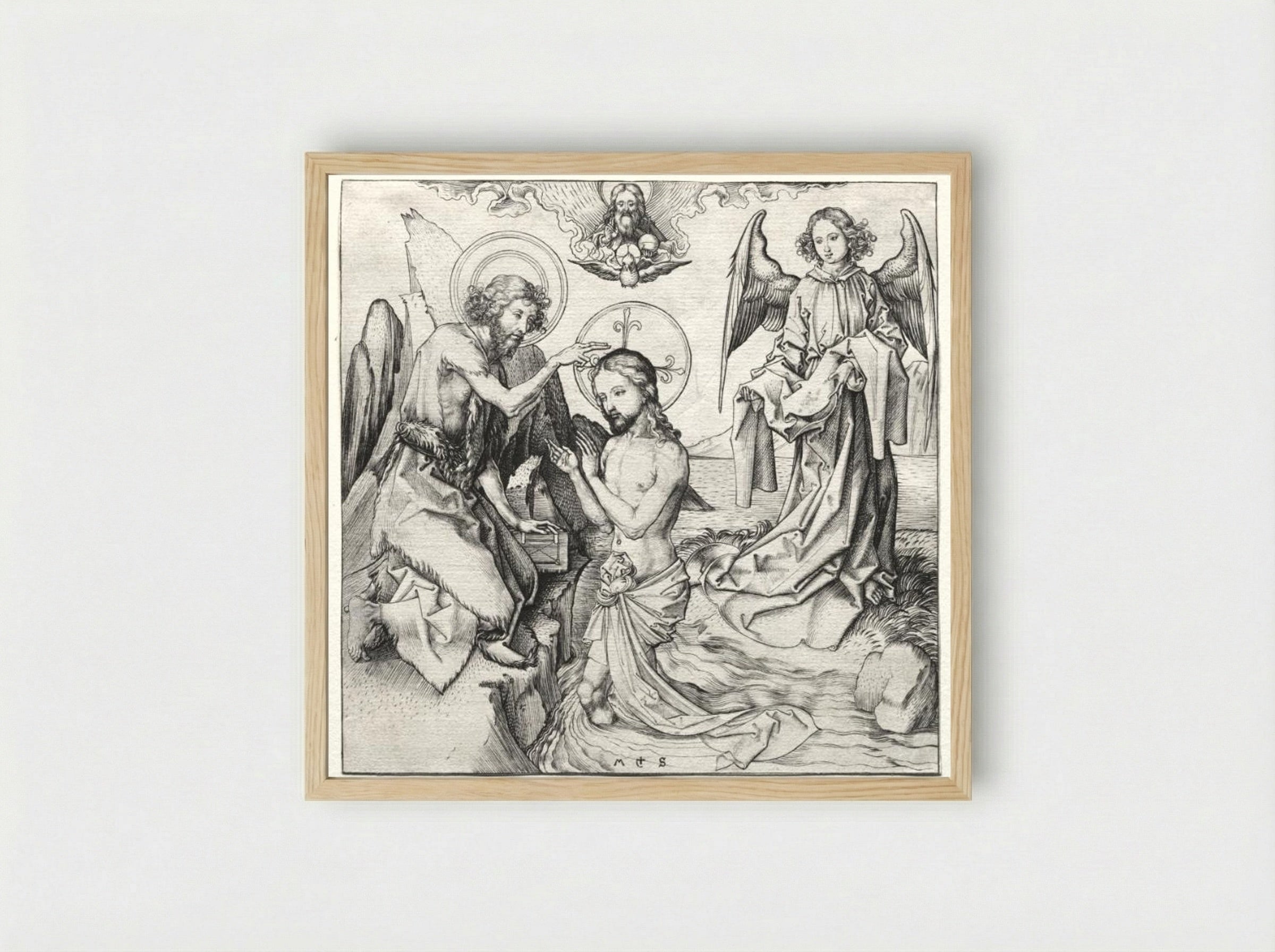 The Baptism of Christ - Martin Schongauer - Framed Print Wood
