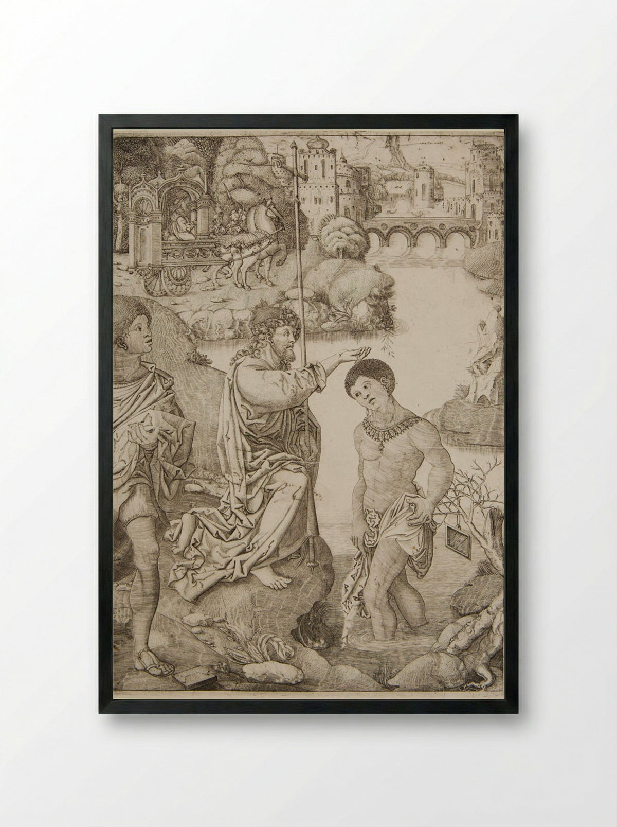 The Baptism of the Eunuch - Allaert Claesz - Framed Print Black