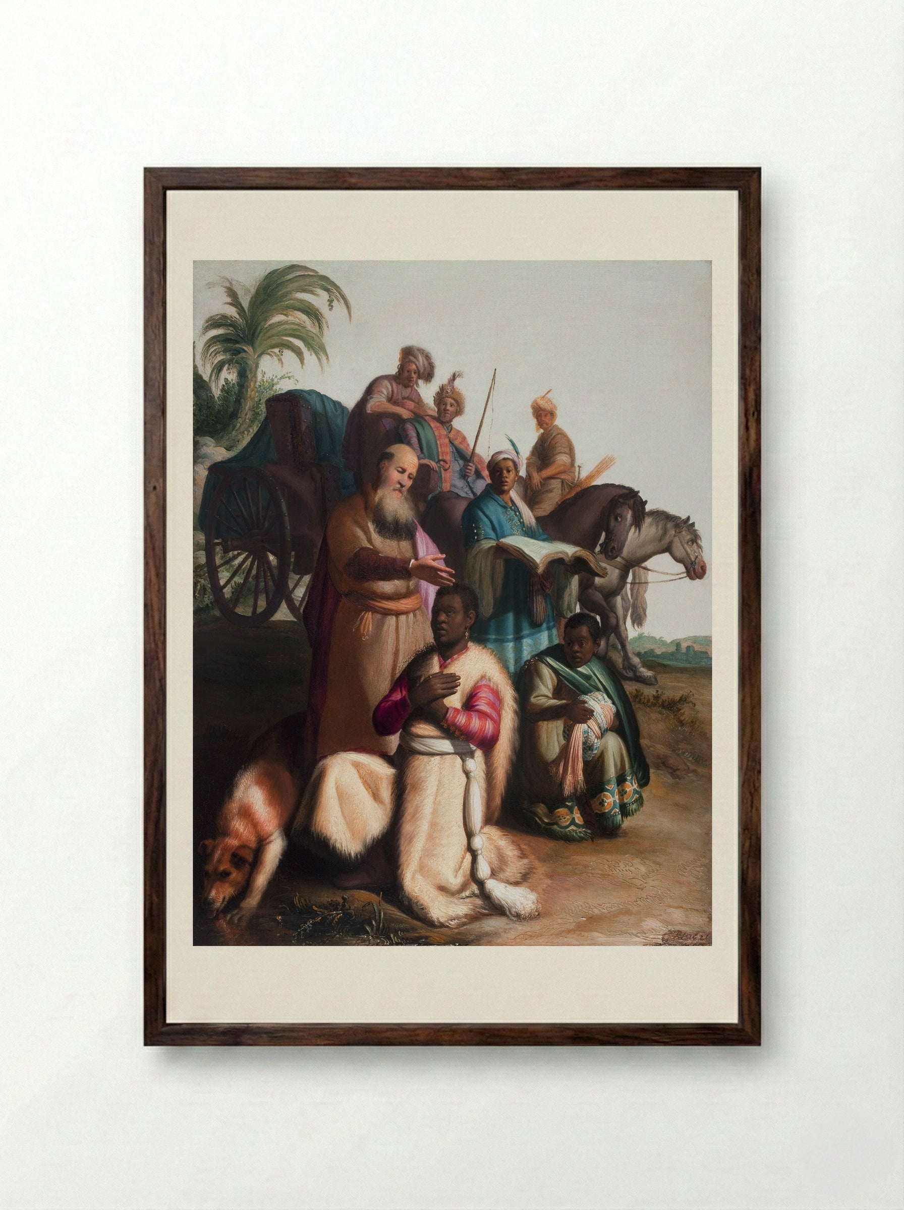 The Baptism of the Eunuch - Rembrandt Harmensz. van Rijn - Framed Print Dark Wood