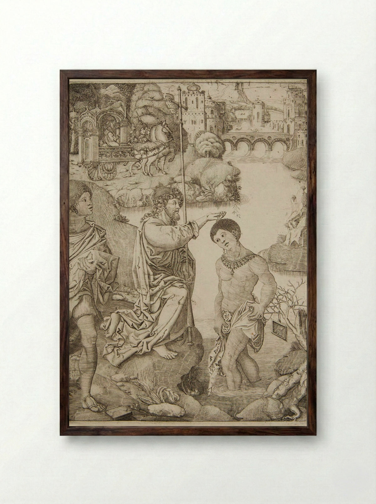 The Baptism of the Eunuch - Allaert Claesz - Framed Print Dark Wood