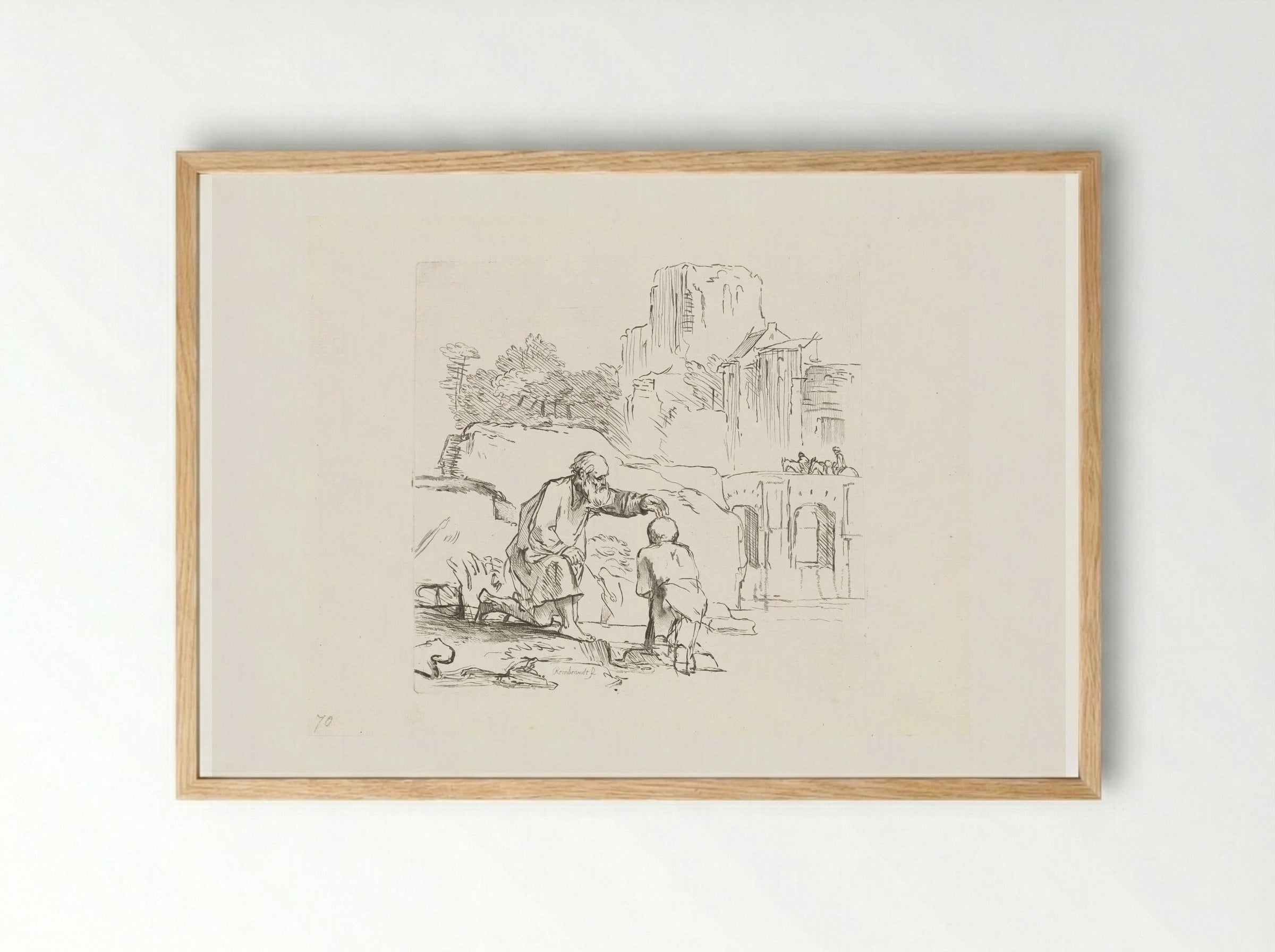 The Baptism of the Eunuch - Rembrandt van Rijn - Framed Print Wood