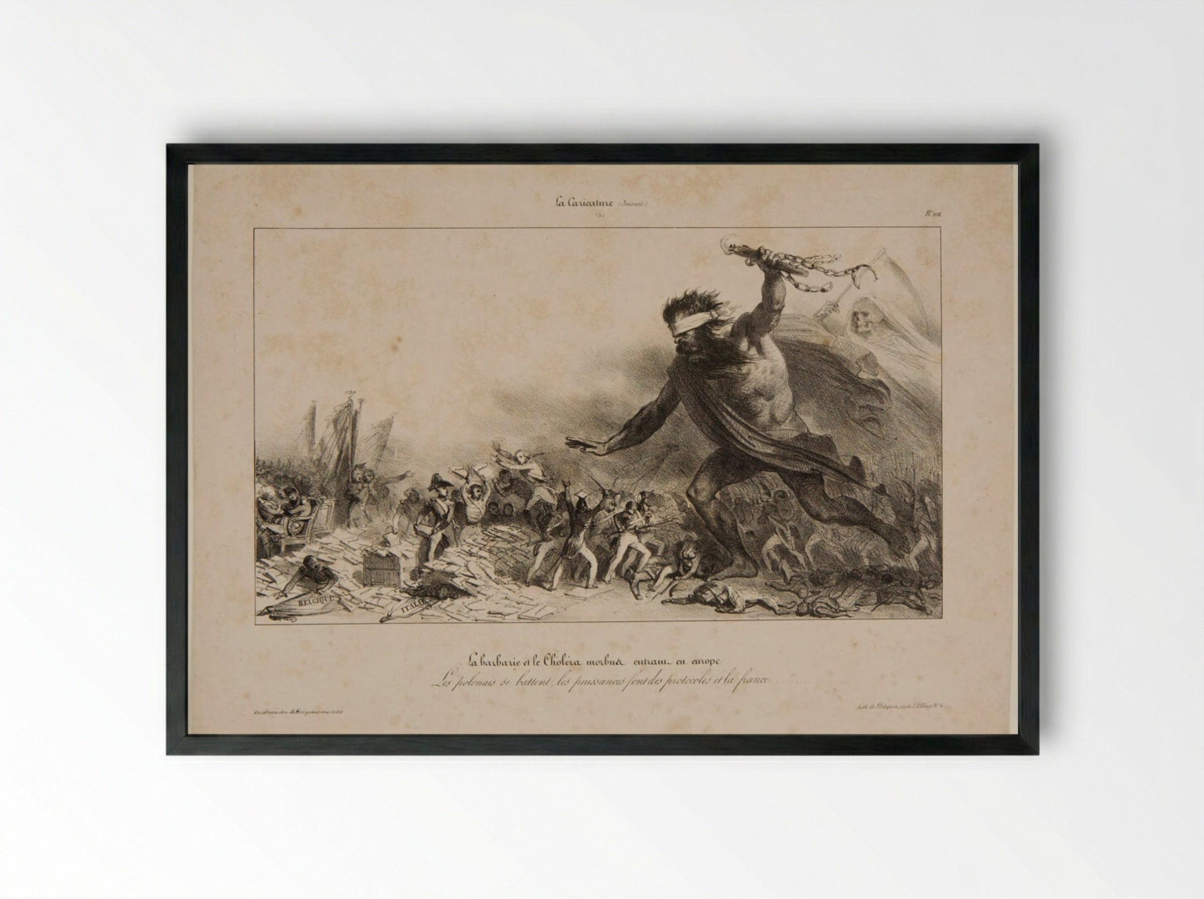 The Barbarians and the Deadly Cholera Arrive in Europe - Denis-Auguste-Marie Raffet - Framed Print Black