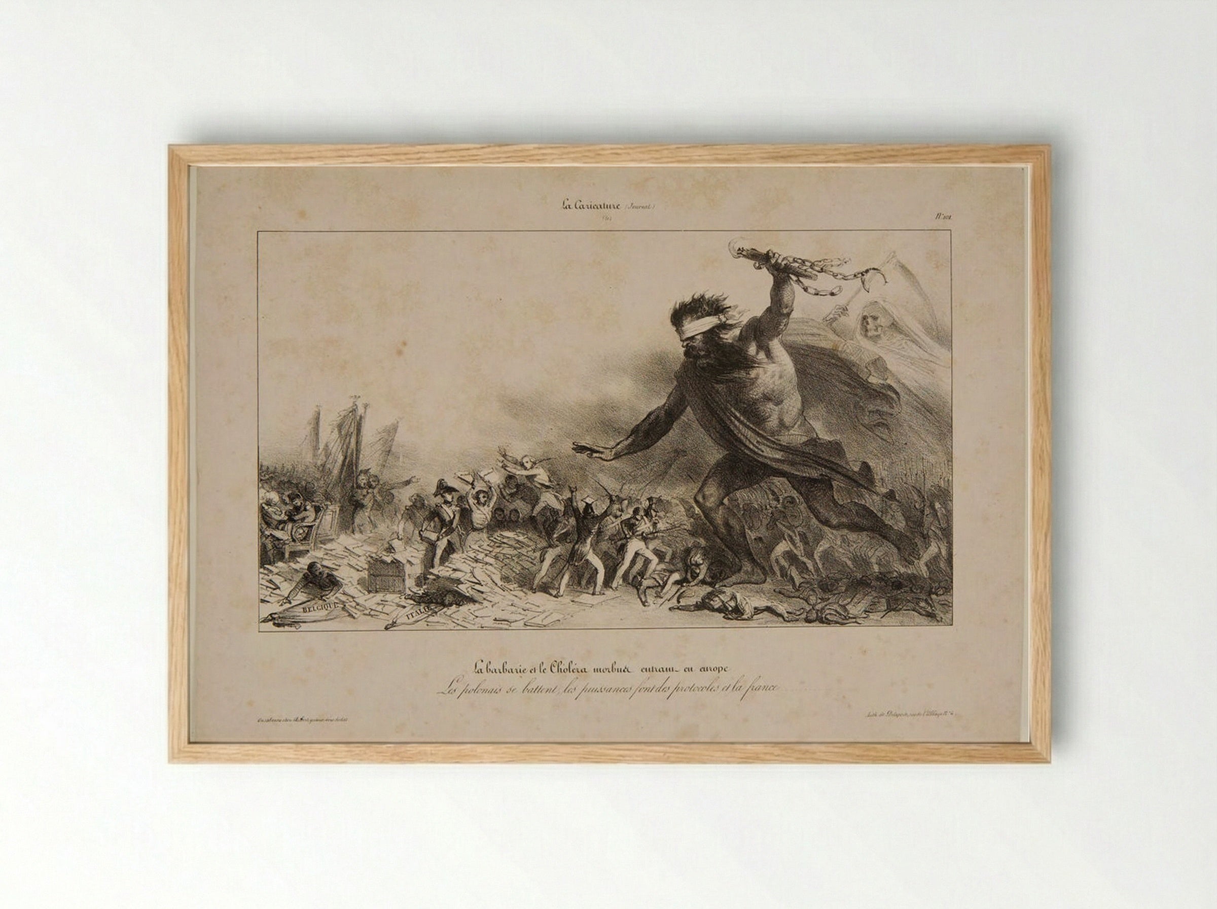 The Barbarians and the Deadly Cholera Arrive in Europe - Denis-Auguste-Marie Raffet - Framed Print Wood