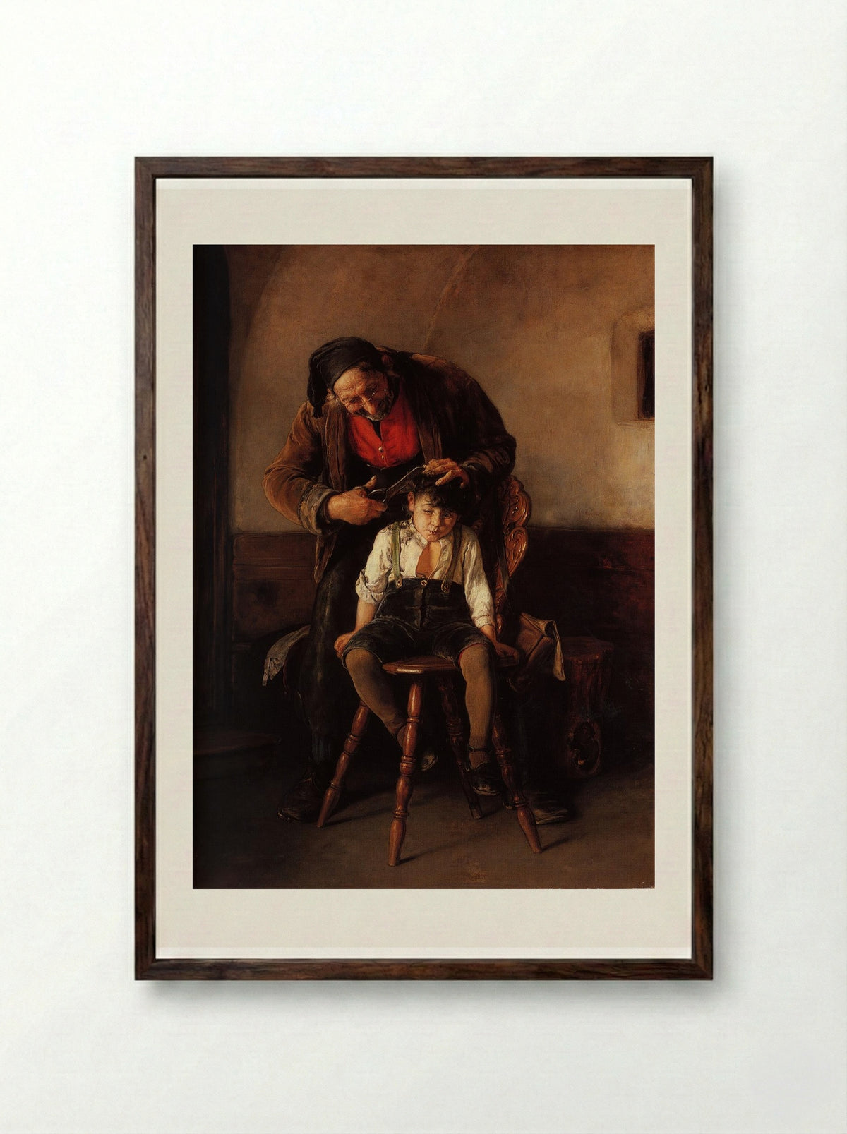 The Barber - Nikolaos Gyzis - Framed Print Dark Wood